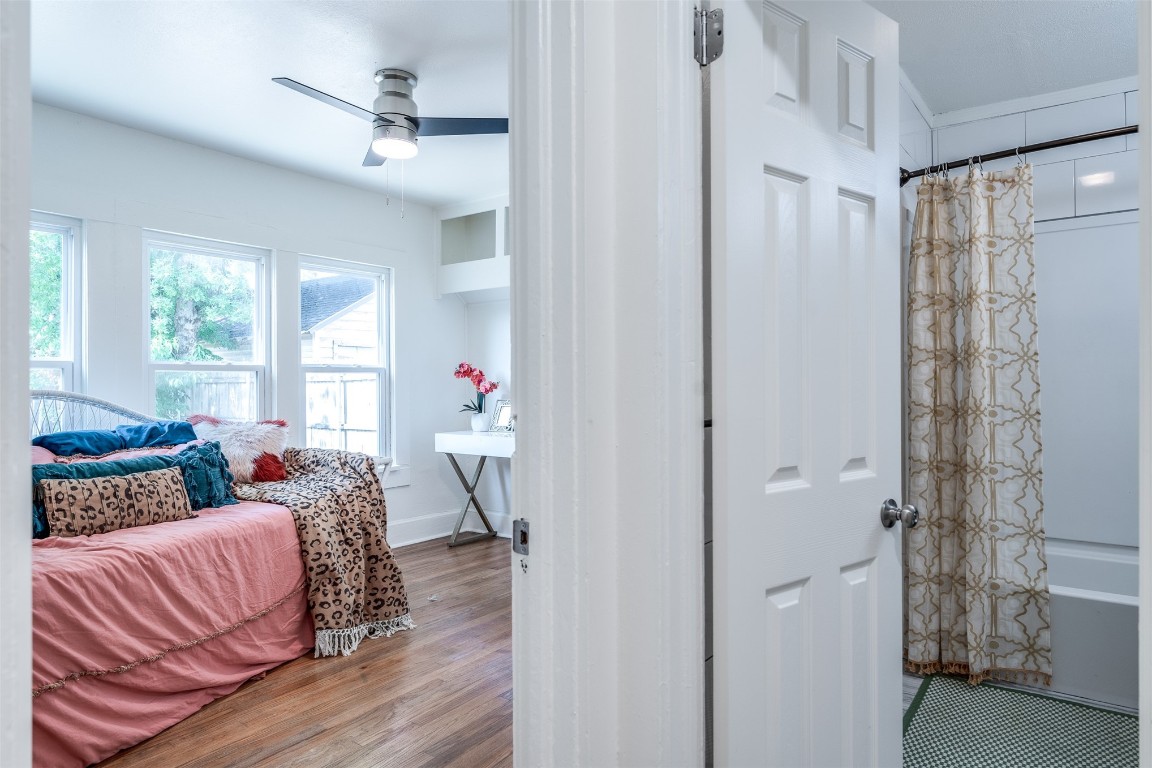 620 Nebraska Street, Norman, OK 73069 bedroom featuring ceiling fan and hardwood / wood-style flooring