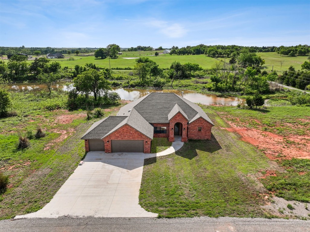 2268 S Murphys Ridge Road Road, Blanchard, OK 73010 aerial view with a water view and a rural view