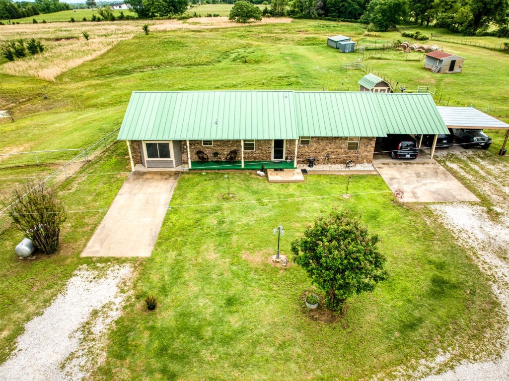 8857 Moore Lane, Prague, OK 74864 birds eye view of property featuring a rural view