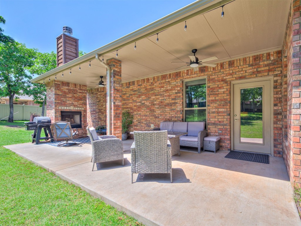 3367 Bobcat Trail, Guthrie, OK 73044 view of patio featuring ceiling fan, grilling area, and an outdoor hangout area