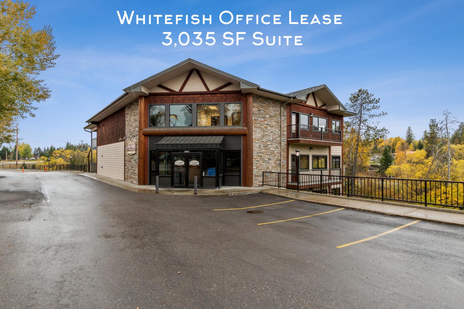 Rare Class A Medical-Office Space for LEASE  in Whitefish with a prime location.  4 private offices, large conference room, bullpen-flex space, Server Room and kitchen. 2 Restrooms on each floor and elevator served.  3 phase electric power with a 3 phase backup generator. Ideal for tech industry related business. Easily walk or bike along the Whitefish River Trail that leads directly to the downtown hub of restaurants, pubs, and shopping just .6 mile away. Kayak from the property during your break or just to wind down during the Winter with skiing 15 minutes away from door to chair.  Come take a look at this rare opportunity for professional office space. Call Bret Richmond at 406.210.0230 or Cory Richmond at 406.249.2537 or your real estate professional