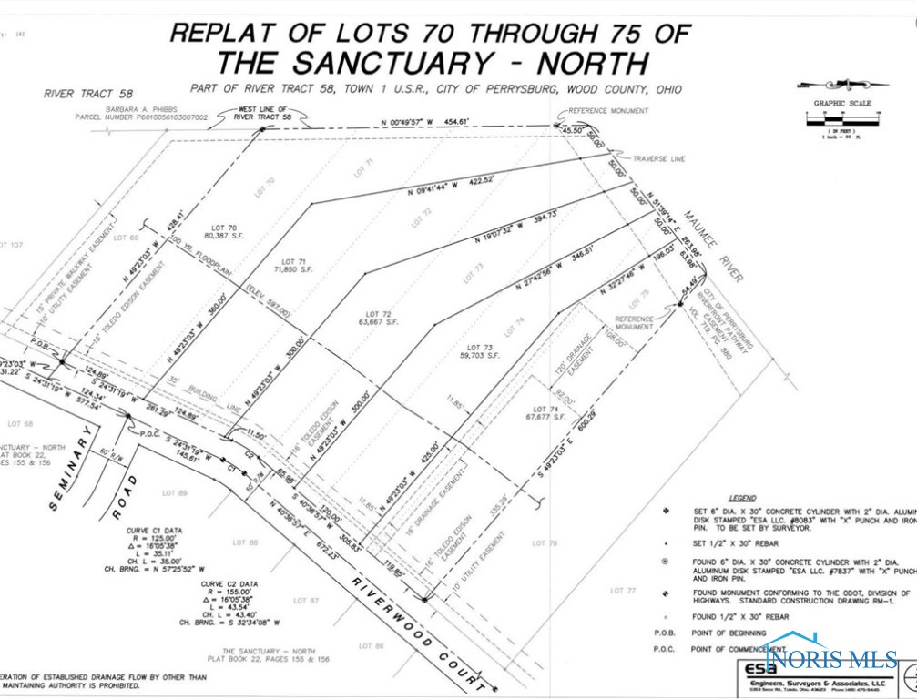 Replat map of The Sanctuary North lots 70-75