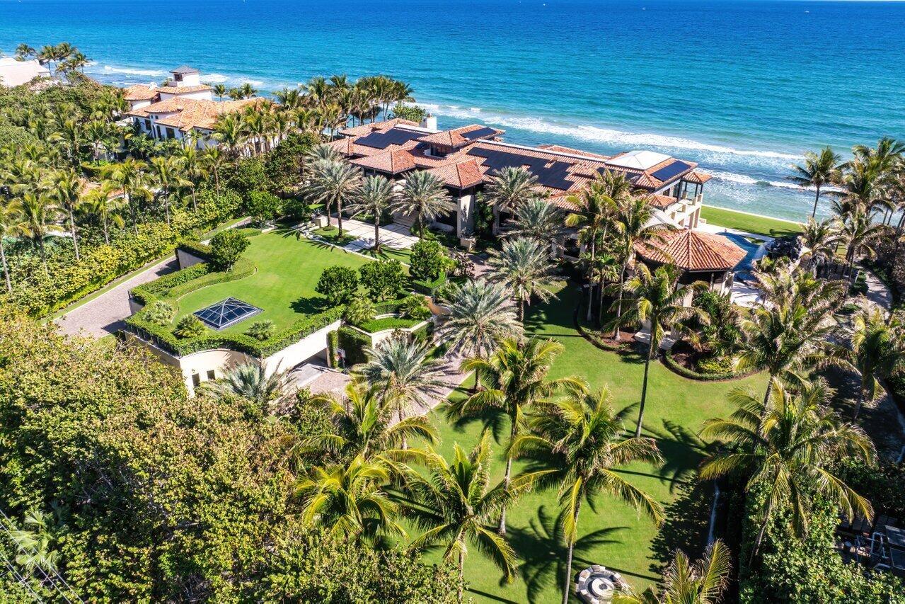 Magnificent Manalapan Modern Balinese inspired 2.83 acre estate, 34,498-square-foot full resort-style compound with unparalleled direct ocean views. Boasting 300+feet of water frontage from ocean to Intracoastal making it one of the largest estates in Manalapan. Completely reimagined in 2015, with recent upgrades and improvements including movie room, library, game rooms, wine room, ocean office, and several private lounges and flex spaces ensuring all needs are met.  Designed by the famed Marc-Michaels Interior Design Inc, this house comes fully custom furnished & turnkey!  This estate includes a total of 9 Bedrooms, 11.5 Baths, with 7 oceanfront suites and 2 lush guest garden suites. Both formal living room & family room have dramatic one of a kind 30ft floor to ceiling windows. Other features of the home include chefs gourmet kitchen, butlers kitchen, secondary family room, dining, mega bar, game room, media room, 3rd floor flex space (office, bedroom, lounge), full spa wing with gym (hair salon, outside oceanfront yoga/meditation terrace, rain shower, massage room), billiard room, game room, two elevators, large walk in wine cellar, movie theater, 10+ car garage, 2 car everyday garage, exotic garage &amp; club room. The grounds include several outside entertainment areas, covered loggias, oceanfront balconies, full outside kitchen(Green Egg, BBQ, Pizza oven) a massive salt pool with several waterfalls, waterslide, oversized spa, covered dining, sprawling lawns, lush tropical landscaping, and underground Lavish Lounge Club Room with garage access for exotic cars, full media screens, bar, seating areas for entertainment that is unattached from main house for privacy. 
There is also a private dock, with direct access to the ocean via Boynton Beach inlet, Boca Raton inlet and Palm Beach inlet that can accommodate a large yacht in addition to several other boats/toys/watercraft. This estate is easily an all-inclusive "insta mega lifestyle", private resort estate all directly on 2.83=/- acres of direct ocean front living 
Manalapan, located on the barrier island between Palm Beach and Delray Beach, is centrally located for entertainment, sports, dining, shopping, schools, and much more.  It is one of the few places in FL that over the best of both worlds (beach and boating).  Manalapan known for its pristine beaches, serene atmosphere, fishing, diving and boundless outdoor activities. It is also home to the Famed Nobu Manalapan and Eau Hotel just recently acquired by Larry Ellison.   Gratis membership to the LA Coquille club located in the Eau Resort included.