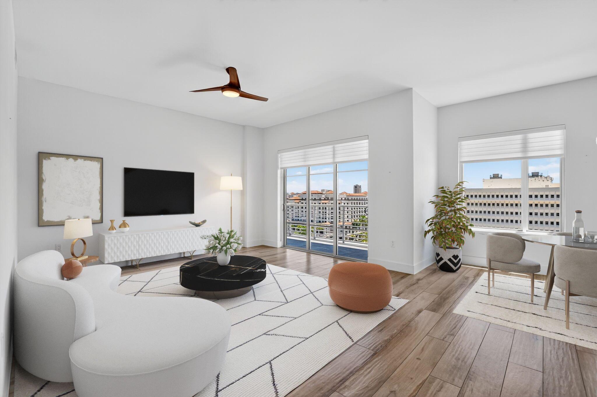 Welcome to Unit 1014 at Tower 155, a stunning 2-bedroom, 2.5-bath residence with soaring 10-foot ceilings and an open, bright floor plan. This spacious home is designed for luxury living, featuring porcelain tile throughout, two private balconies with breathtaking sunrise and sunset views, and premium upgrades. The chef's kitchen boasts handcrafted cabinetry, quartz countertops, and top-of-the-line Bosch appliances, while custom closets provide optimal storage and organization. Tower 155 offers exceptional resort-style amenities, including a pool, sauna, steam room, fitness center, private cabanas, a card room, a coffee cafe, a 24- hour front desk attendant, valet and self-parking, and a gated parking lot for added security. from pristine beaches, fine dining, world class shopping, and top rated schools. With easy access to Brightline train, commuting to Miami, Ft Lauderdale and Palm Beach is effortless. Residence enjoy exceptional amenities. Included are a resort style pool and hot tub with a sun deck and cabanas. State of the art fitness center &amp; sauna. Coffee cafe, card room, &amp; private lounges. 24 hour front desk, valet parking &amp; gated security. Experience the best of Boca Raton where luxury, convenience, and lifestyle come together. Schedule your private tour today!