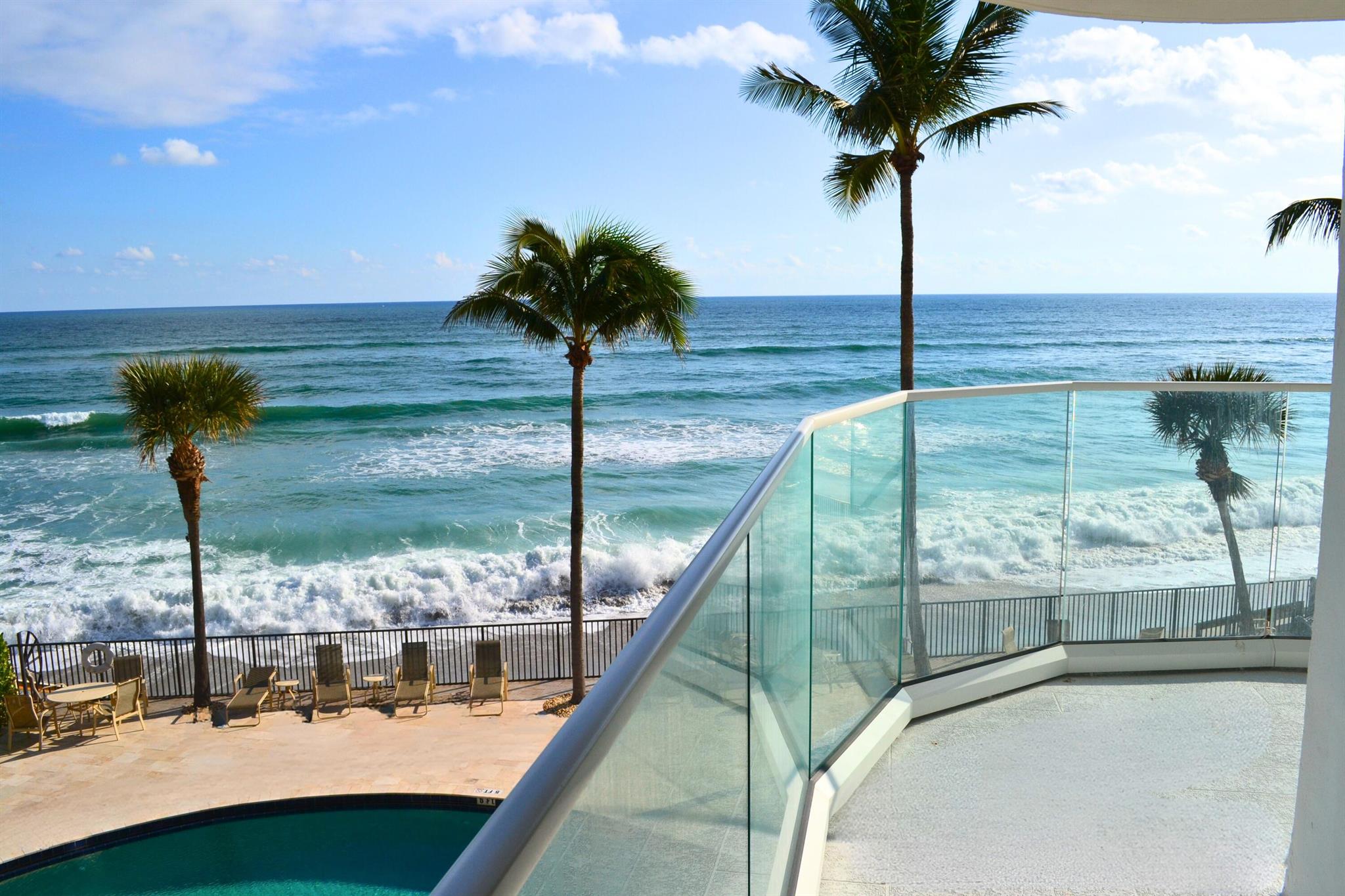 Experience luxurious coastal living at this corner residence in Ocean Towers, where natural light fills the space and a wraparound balcony offers breathtaking views of the Atlantic Ocean and Intracoastal. Wake to soothing waves and ocean breezes from your private oasis. Balconies are being upgraded with sleek glass railings for seamless, unobstructed vistas (completion fall 2025). Enjoy direct beach access, a first-floor storage area for bikes and beach gear, and a prime location near dining and entertainment. The perfect blend of coastal luxury and modern living.