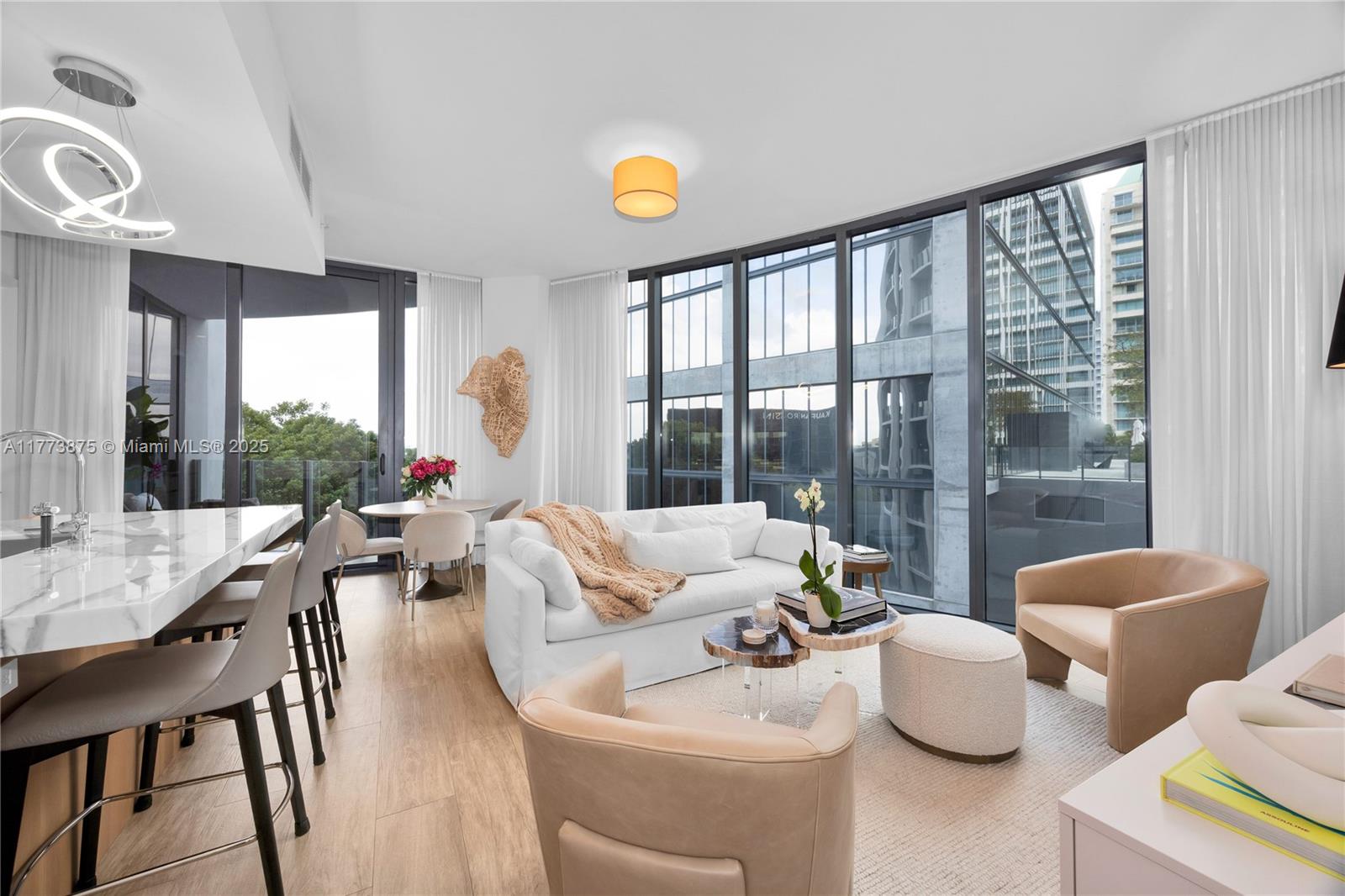 Come home to luxury at Park Grove's Club Residence tower. This 2 bed, 2 bath + den unit features a primary bedroom with lavish shower & double sink vanity & walk-in closet. The Chef's kitchen is a culinary dream, equipped with Italkraft cabinetry, marble countertops, and top-notch Wolf, Sub Zero & ASKO appliances. Enhanced with black out shades and curtains, tv's in both the living and primary suite. Functional den can be a perfect home office. Enjoy the serenity of the Grove from the terrace with garden views. Nestled in the heart of Coconut Grove, Park Grove is designed by the renowned Pritzker prize-winning architect Rem Koolhaas/OMA and presents a resort-inspired lifestyle with lap pool, private cabanas, fitness center & spa. Unit incl's valet parking & is avail for rent for $10k p/mo.