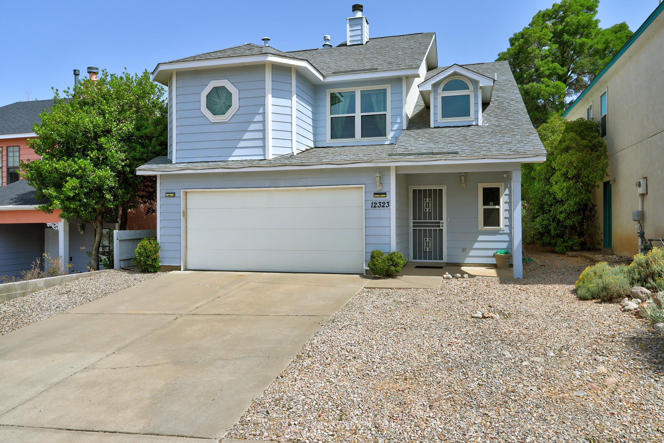 Beautifully maintained 3-bedroom, 2.5-bath home located in the highly desirable Northeast Heights! This spacious home offers a bright, open floor plan with vaulted ceilings, abundant natural light throughout, and refrigerated air for year-round comfort. Recent updates include a 5-year-old roof, upgraded vinyl windows, insulated garage door and opener, and recently refinished stucco, ensuring move-in readiness. The kitchen features ample storage, bar seating, and opens to the dining room. Upstairs includes 3 large bedrooms, one currently used as a movie room! The backyard boasts a gazebo wired for electricity--perfect for entertaining and relaxing. Conveniently located close to Flix, Hinkle Family Fun Center, hiking trails, schools, shopping, and more. Come call this home yours today!