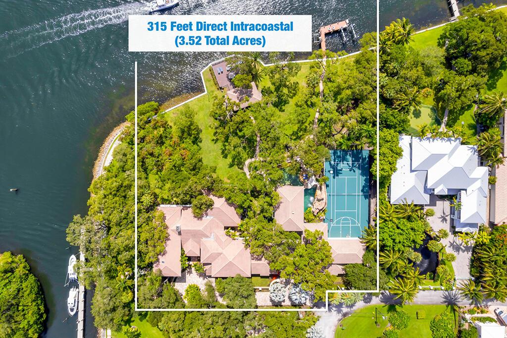 ''Oakwater Sanctuary'': Direct Intracoastal Estate on 3.52 Acres in Palm Beach GardensOnce-in-a-generation opportunity to own one of Palm Beach County's largest direct Intracoastal estates. Situated on a double lot totaling approximately 3.52 acres, this gated offers 315 feet of direct Intracoastal frontage along a no-wake zone. Fee simple ownership. No HOA. Move-in Ready.Extensively renovated in 2024-2025, this move-in ready estate includes total 7BR / 7BA in primary residence plus guest house, with total structures featuring 18,414 total square feet (15,000+ under air). Features include:10,000+ sq. ft. main residenceDetached guest house and summer kitchen 10-vehicle motor court with A/C garages &amp; potential expansion to 16 vehicles

75,000-gallon resort-style pool with spa, waterfall, grotto, swim-up bar, lap lane, and more

Home theater with 14-person seating

Private gym

Indoor squash/racquetball court

Regulation-size outdoor sport court (basketball/tennis)

3.52 acres with 100-year-old oak hammock and tropical gardens
BOATING FEATURES: Deep-water dock with 10 ft. depth at low tide Solid-concrete pilings No fixed bridges to the ocean Accommodates 100+ ft. yacht Additional 40,000-lb boat lift plus secondary lift for tender or jet skis
ENTERTAINING SPACE:
Rare Waterfront entertainment pavilion (grandfathered in under prior setback rules) Formal dining room Grand parlor Ample parking for up to 25 vehicles onsite, plus additional street parking Direct view of annual holiday boat parade
LOCATION: Located in central Palm Beach Gardens, just minutes from The Gardens Mall, shopping, dining, and top-rated schools. Direct east exposure with coastal breezes. Most destinations reachable without passing more than one stoplight.
INVESTMENT POTENTIAL: Although the home is move-in ready, the fee-simple ownership with no HOA restrictions allows for easy customization or redevelopment. Comparable projects nearby have demonstrated significant upside, with resales &gt; $30M and current listings up to $47M. Double-wide lot property may also qualify for subdivision (buyer to verify).
Lot Details: Per plat and survey: 3.52 gross acres, extending from road to midpoint of Intracoastal Waterway. Current building footprint is 1.01. acres (FIND line setback). All measurements are approximate.
Showings by appointment only. All information deemed reliable but not guaranteed. Buyer to verify all measurements and development potential independently