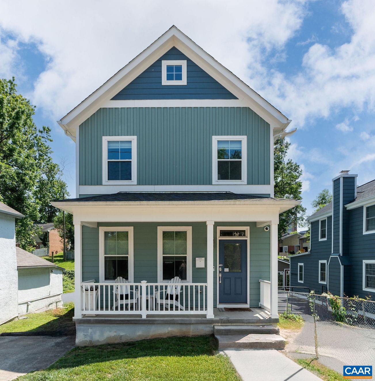 2019 built move in ready home sold furnished in the most walkable neighborhood in Charlottesville. Tucked away just off main street 1/2 mile to UVA and 3/4 mile to downtown. Main level features an open concept living, dining, kitchen plus powder room. Granite counters, dishwasher, gas range, and island are highlights of the kitchen. Upstairs find primary suite with king bed, walk in closet, and en suite bathroom including double vanity and walk in tile shower. Two more bedrooms with jack and jill bathroom including double vanity and tub shower combo. Laundry room completes the second floor. Inviting front porch, fenced back yard, and dedicated off street parking spot. Great rental history as a furnished monthly/executive rental. Dozens of restaurants, breweries, and shops all a stone's throw away. Fantastic investment property or primary residence in the heart of Charlottesville.