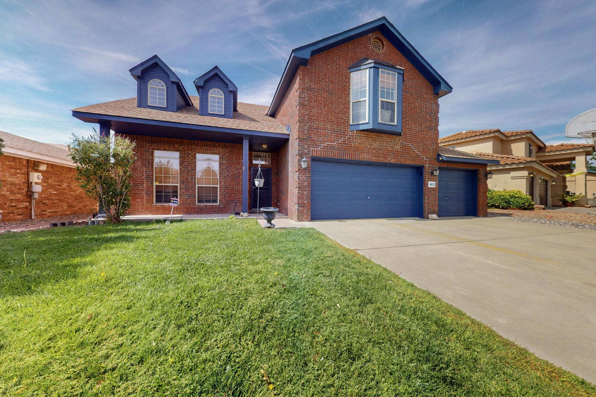 Step into comfort and charm with this stunning brick home featuring 3 spacious bedrooms, a versatile loft/office, and a 3-car garage. The main level showcases elegant wood-look tile flooring, stylish updated light fixtures, refrigerated air, and energy-saving solar panels. An open-concept layout offers multiple living areas perfect for gathering, entertaining, or relaxing in comfort. The cozy gas fireplace creates a warm, inviting ambiance during chilly evenings, while the covered back patio provides a shaded retreat from the summer heat.You'll appreciate the ample storage throughout, as well as the home's convenient location near scenic biking trails, parks, shopping, grocery stores, and major commuter routes