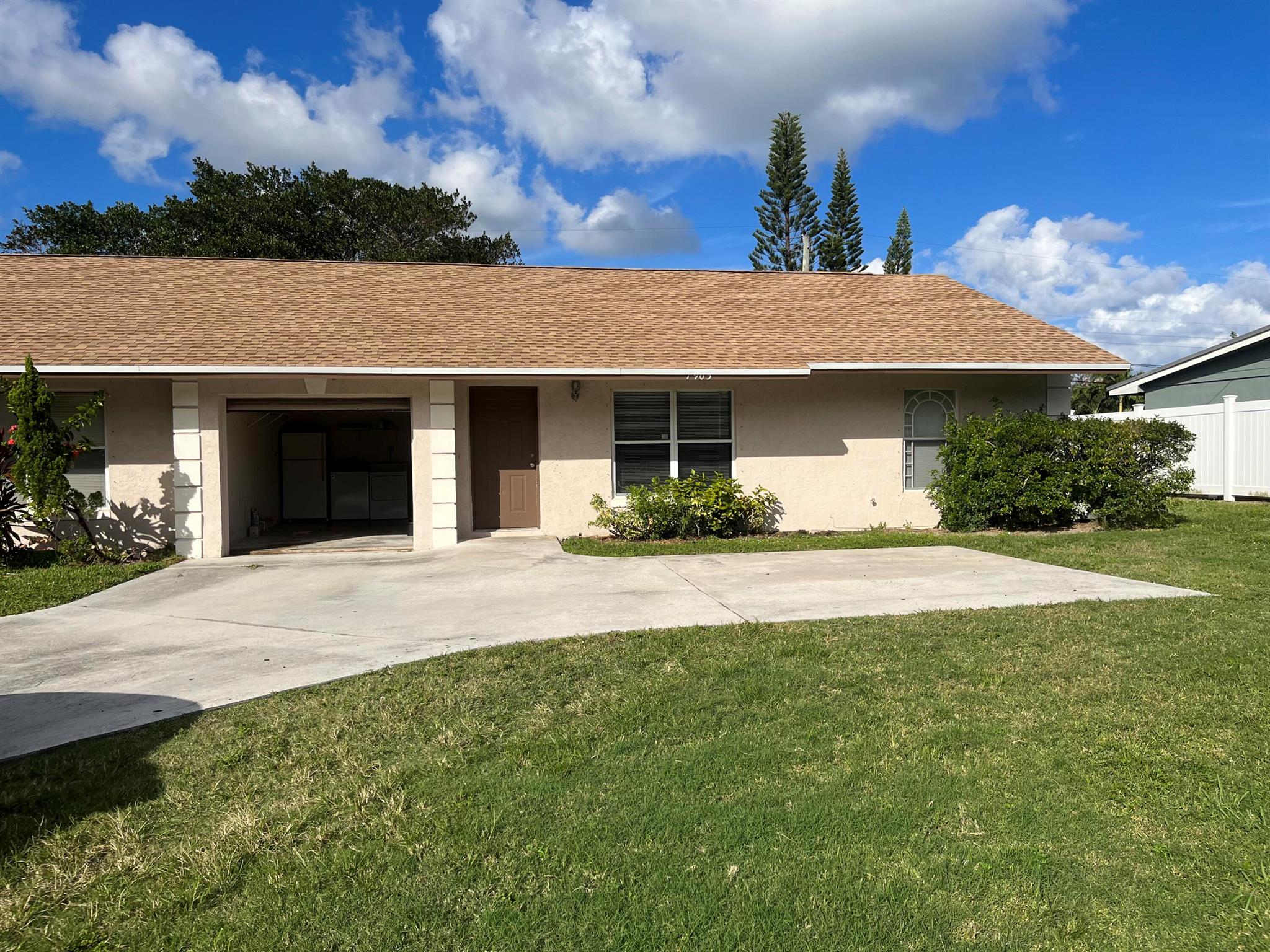 Newer CBS constructed duplex featuring a 2-bedroom, 1-bathroom unit and a 3-bedroom, 2-bathroom unit, located just 5 minutes from the beach. This property boasts high ceilings, a large fenced backyard, a storage shed, and a 1-car garage, all nestled in the heart of a quiet, safe, and family-friendly community in Juno Beach.Both units are currently rented on a long-term basis, providing immediate income.Endless Possibilities for buyers or investors: Maintain as a rental property for steady cash flow.Remove the wall to create a spacious 5-bedroom single-family home.Live in one unit while renting out the other to help cover mortgage.Convert to an Airbnb to maximize income.Add another story to transform it into a 4-plex. No HOA fees or restrictions, well water.