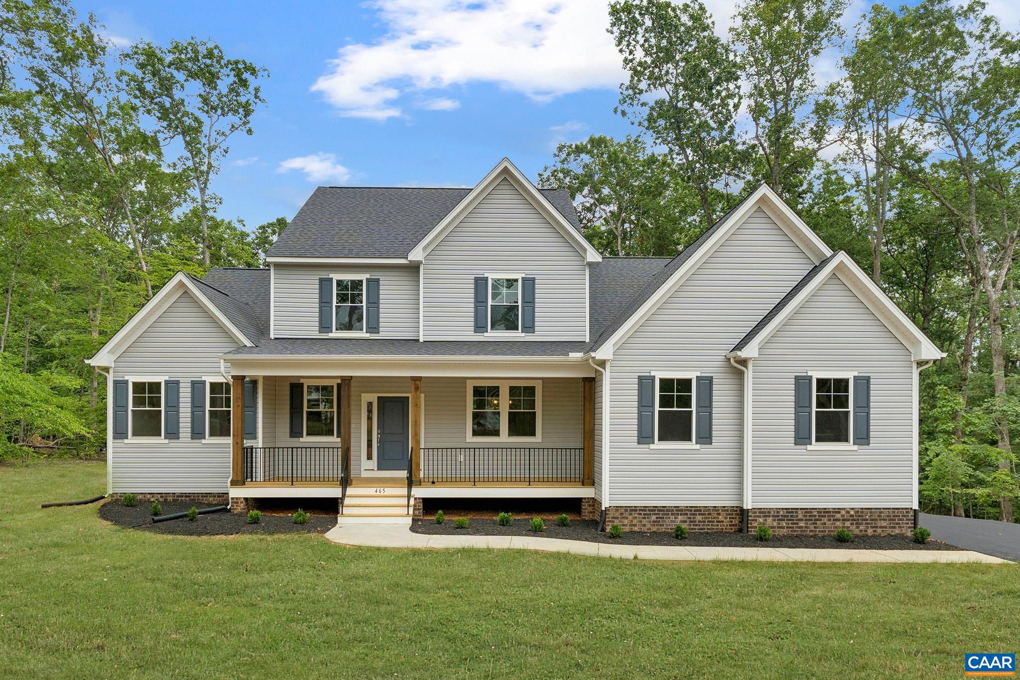 MOVE IN READY!! Experience the Leigh, a home that combines the charm of farmhouse aesthetics with the comforts of modern living. Spanning 3,226sqft, this floor plan offers 4br/2.5ba with 1st floor primary offers both functionality and style. Enter on the artfully-crafted front porch supported by sturdy wooden columns. Step through the front door into an open-concept design that seamlessly connects the foyer, dining room, family room, and kitchen. The dinette opens to a covered porch, creating a perfect space for outdoor entertaining. Convenient laundry and powder room in hall. First floor primary suite with ensuite bathroom with a walk-in shower, dual vanities, and water closet. Spacious walk-in closet offers ample storage and completes this restful space. Cozy 2nd floor loft, three additional bedrooms, each with own walk-in closet. A centrally located full bathroom serves this floor, designed for ease and convenience. This home is in Green Spring Estates, where rural ambience meets modern convenience. Only a 20-minute drive to Charlottesville shopping, dining, culture. Up to $20,000 in CC with VB lender. Photos used for advertising purposes and not of the actual house and may include upgrades not part of the advertised price.