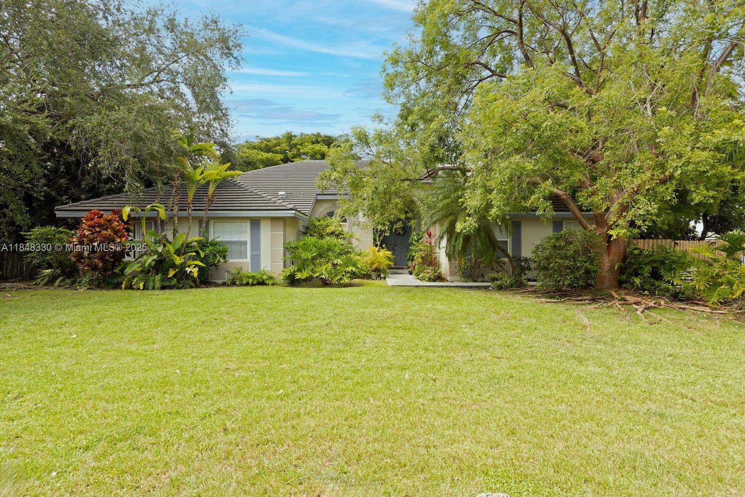 When opportunity knocks...you have to listen! Located in Old Cutler Glen... Spacious 5 bedroom/3 bath home loaded with potential. Private location. Split bedroom floorplan allows a spacious primary bedroom with either a den/home office or 5th bedroom on one side of the home with the remaining 3 bedrooms on the other side. Double door foyer entry to living room with separate dining and bar area. Kitchen sits off breakfast area  overlooking family room. All sliding glass doors open out to patio area. Fantastic cul de sac lot with 26,273 sq.ft. loaded with fruit trees. This home is ready to be customized and made into your dream home. New roof in 2022,flood, zone X means no flood insurance. Questions? Contact listing agent.