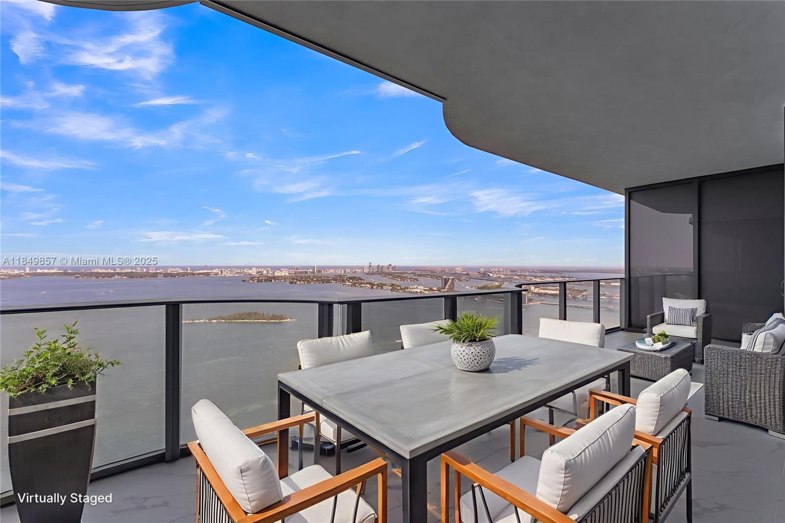 Experience waterfront living in this stunning 2 Bedroom + den, 3 bath residence at Aria Reserve South Tower. With your own private elevator this residence spans 1,799 sq ft throughout, offers sunrise views over Biscayne Bay and sunset vistas. High 10ft ceilings with impact glass and spacious terraces that connect the living room & master suite. The open gourmet kitchen is fitted with premium Thermador appliances and opens to a luminous, airy living area. The primary bedroom includes an en-suite bathroom and walk-in closet.  Be the first to live in this unit where location meets luxury.  Amenity rich with 2 pools, tennis + pickleball courts, gym, restaurants, kids' playroom, dog parks & more.  View Virtual Walkthrough for detailed visual of property.
