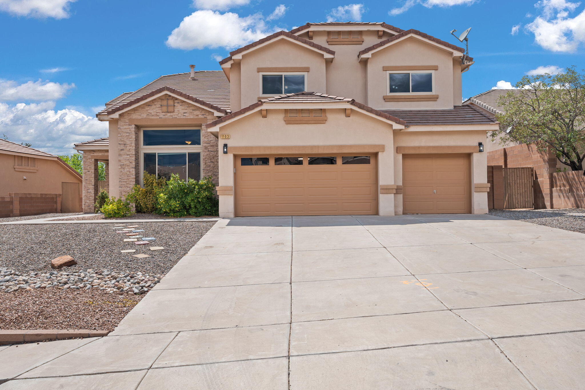 Stunning fully remodeled 4,173 sq ft home on a 0.28-acre lot in Rio Rancho! Features 4-5 bedrooms, 3 beautifully updated bathrooms, and a spacious layout with new flooring, fresh interior paint, and energy-efficient double-pane vinyl windows. The kitchen boasts all-new cabinetry, hardware, and stainless appliances. Enjoy a 13,000-gallon heated pool, jetted hot tub, and a gas fire pit with incredible views. The dedicated office includes custom built-ins. Garage provides ample storage, plus side gate access for added convenience. A perfect blend of indoor luxury and outdoor living--move-in ready!