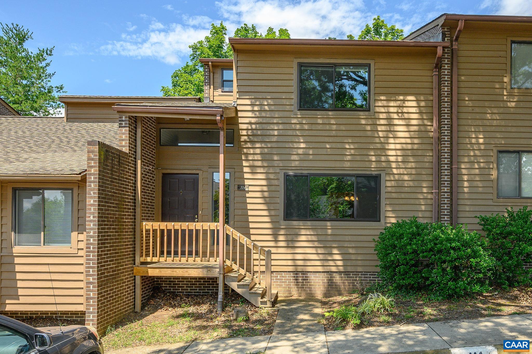 Contemporary, deceptively spacious and completely updated 3BR, 3.5BA, 2,400 sq ft condo in popular, desirable Huntington Village. This sophisticated home has been modernized with well-executed renovations including a full kitchen makeover with white cabinets, granite counters and new appliances, new energy efficient windows and sliding glass doors, LVP flooring throughout the main level, and 3 comprehensively remodeled bathrooms. Other standout features 2 private, rear decks and covered patio for outdoor living space, and a sunny open 2-story foyer include handsome raised hearth, fireplaces with exposed painted brick and a NEW ROOF. You’ll be impressed by the space and function of the finished terrace level -a separate living area w/ Rec Rm, Bedroom and full bathroom. Ideal for guests, caretaker or just a great place to hang out! Cul-de-sac location offers privacy. Steps to the pool. Reserved parking and plenty of guest spaces are at your doorstep. This well-designed, turnkey home just off Old Ivy Rd is ultra convenient to all things UVA-  the Law School, the JAG school, Darden, the Hospital and every UVA sporting event. Leased through May 2026 at $2650/month.