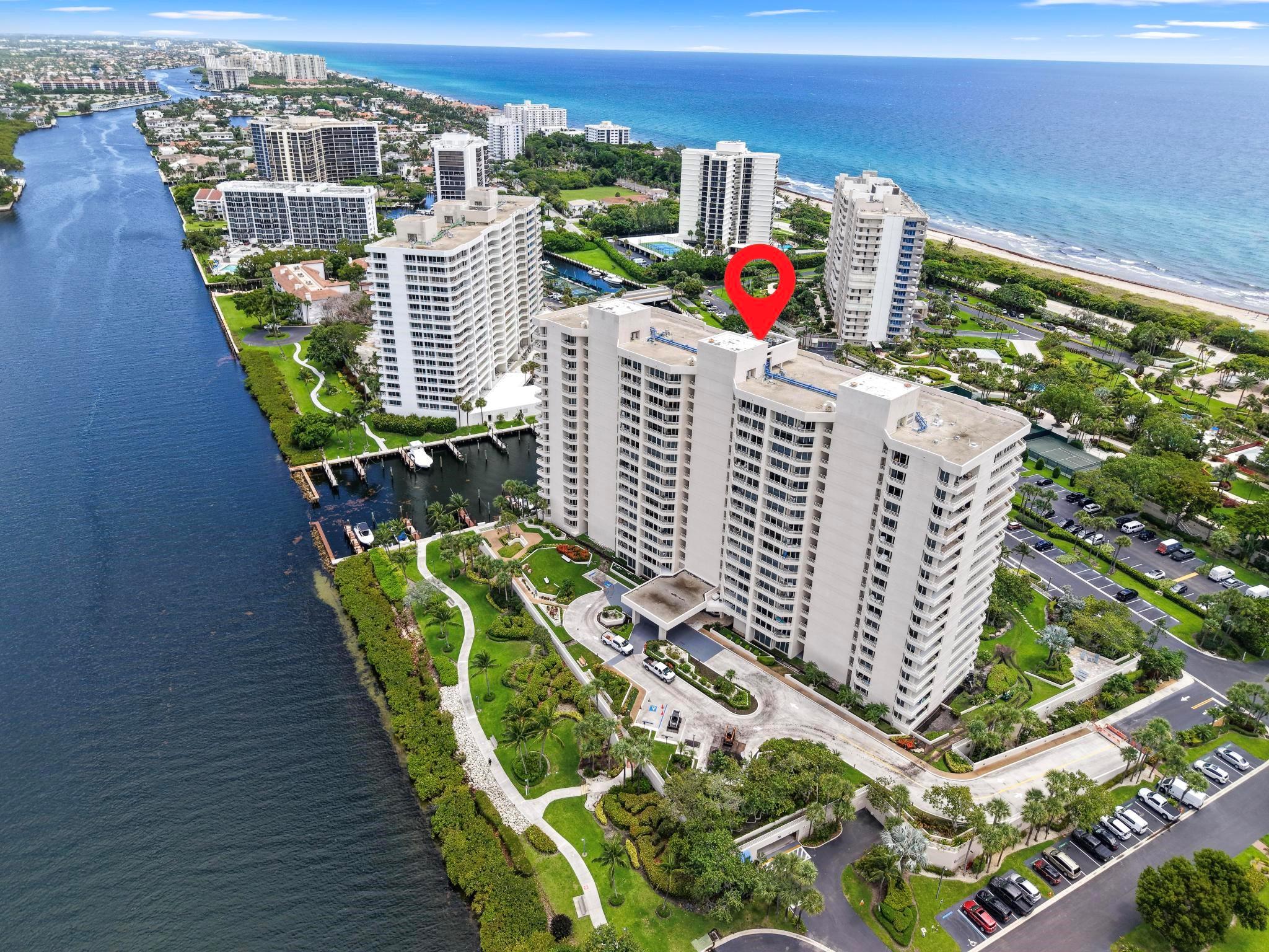 Indulge in oceanfront living at the coveted Sea Ranch Club of Boca Raton. This expansive 2-bedroom, 2-bath residence offers 1,697 sq. ft. of living space plus 2 balconies bringing the total size to 2,036sq. ft.  The property includes two deeded parking spots, and 24 hr security/concierge. Enjoy unobstructed ocean views from the east and Champagne views of the Intracoastal from the west.  Set on 38 lush acres, this luxury lifestyle community features 4 resort-style pools, tennis courts, and a private beach with daily chair and umbrella service.  A rare opportunity in one of Boca’s most sought-after coastal enclaves.  Enjoy seamless access to the sand, all from a premier full-service building designed for comfort, privacy, and leisure.  Easy access to Spanish River, Fed Hwy, and Mizner Park.