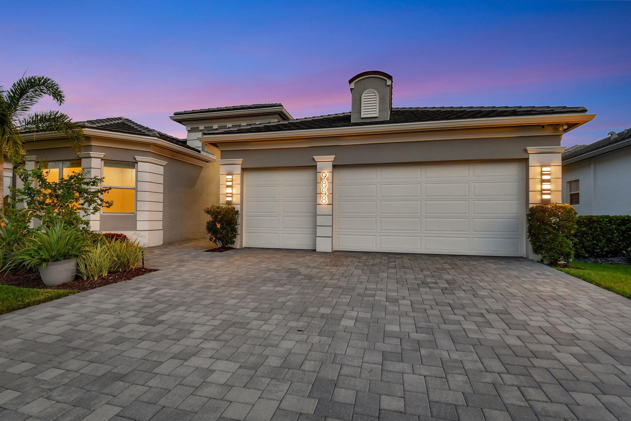 Step into this one-of-a-kind Julia model home in the vibrant 55+ community of Valencia Sound. This beautifully designed 3-bedroom, 3.5-bathroom residence--with an office/convertible 4th bedroom--seamlessly blends modern elegance, functionality, and Feng Shui-inspired harmony.  From the moment you enter, you're welcomed by exquisite, custom lighting fixtures that elevate each space and create a warm, inviting ambiance. Thoughtfully reimagined living areas flow effortlessly from room to room, offering a unique sense of openness and connection distinctive to this home.  The gourmet kitchen is a chef's dream, featuring a large island, abundant cabinetry, and gas appliances--ideal for both entertaining and everyday cooking. Enjoy serene backyard views from the charming breakfast nook, perfect for savoring your morning coffee.  The luxurious primary suite includes generous walk-in closets and a spa-like bathroom with a soaking tub, dual vanities, and sleek modern finishes. Two additional en-suite bedrooms each offer custom walk-in closets and private bathrooms, while a separate half bath accommodates guests. The spacious office/convertible 4th bedroom adds versatility and function.  Step outside to your private backyard oasis. Additional features include a full-house generator, impact windows, Electrolux washer and dryer, Daikin A/C, new upgraded dishwasher, a 3-car garage, "green" features to accommodate allergies and sensitivities and a smart LED lighting system throughout.  Valencia Sound offers resort-style living with an on-site restaurant and bar, fitness center, tennis and pickleball courts, and a full calendar of social events. Whether you're seeking relaxation or recreation, this community truly has something for everyone.  Don't miss your chance to own this extraordinary home&#x14;where design, comfort, and lifestyle come together.