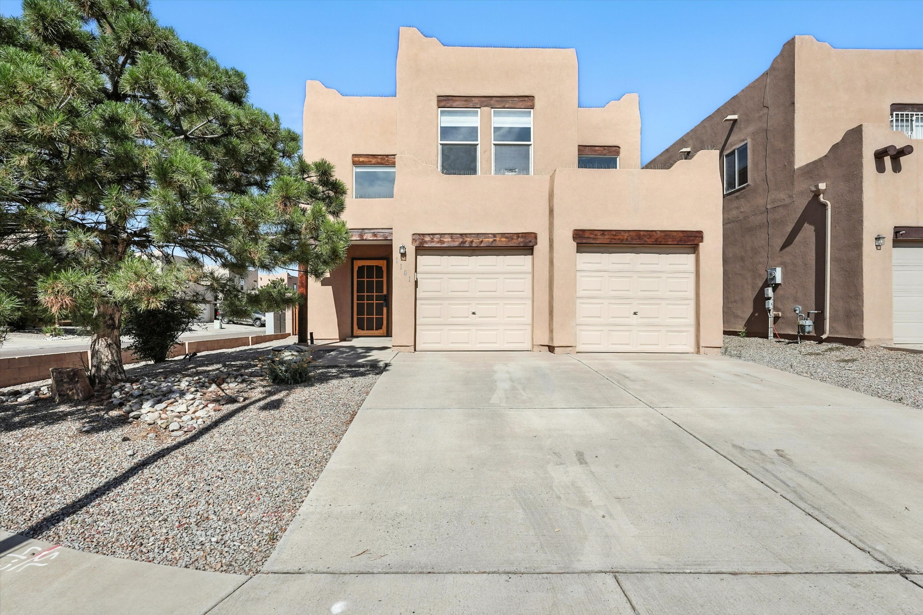 Welcome to this beautifully updated 3 bed/3bath home on a spacious corner lot in the desirable Floral Meadows community in the North Valley. Step into a light-filled entry with soaring ceilings, a cozy fireplace, and an open layout that flows seamlessly into the kitchen, dining room, and breakfast nook with no carpet downstairs--perfect for everyday living and entertaining. The kitchen has generous granite counter space, a breakfast bar, pantry, and stainless steel appliances. You'll love the fresh interior with wood laminate flooring downstairs. Comfort meets efficiency with a AC and electrostatic air cleaner. Enjoy relaxing or entertaining on the covered and open patios. Just minutes from Old Town, I-40, shopping, Hospitals and great dining! This wont last long..Come see it today!