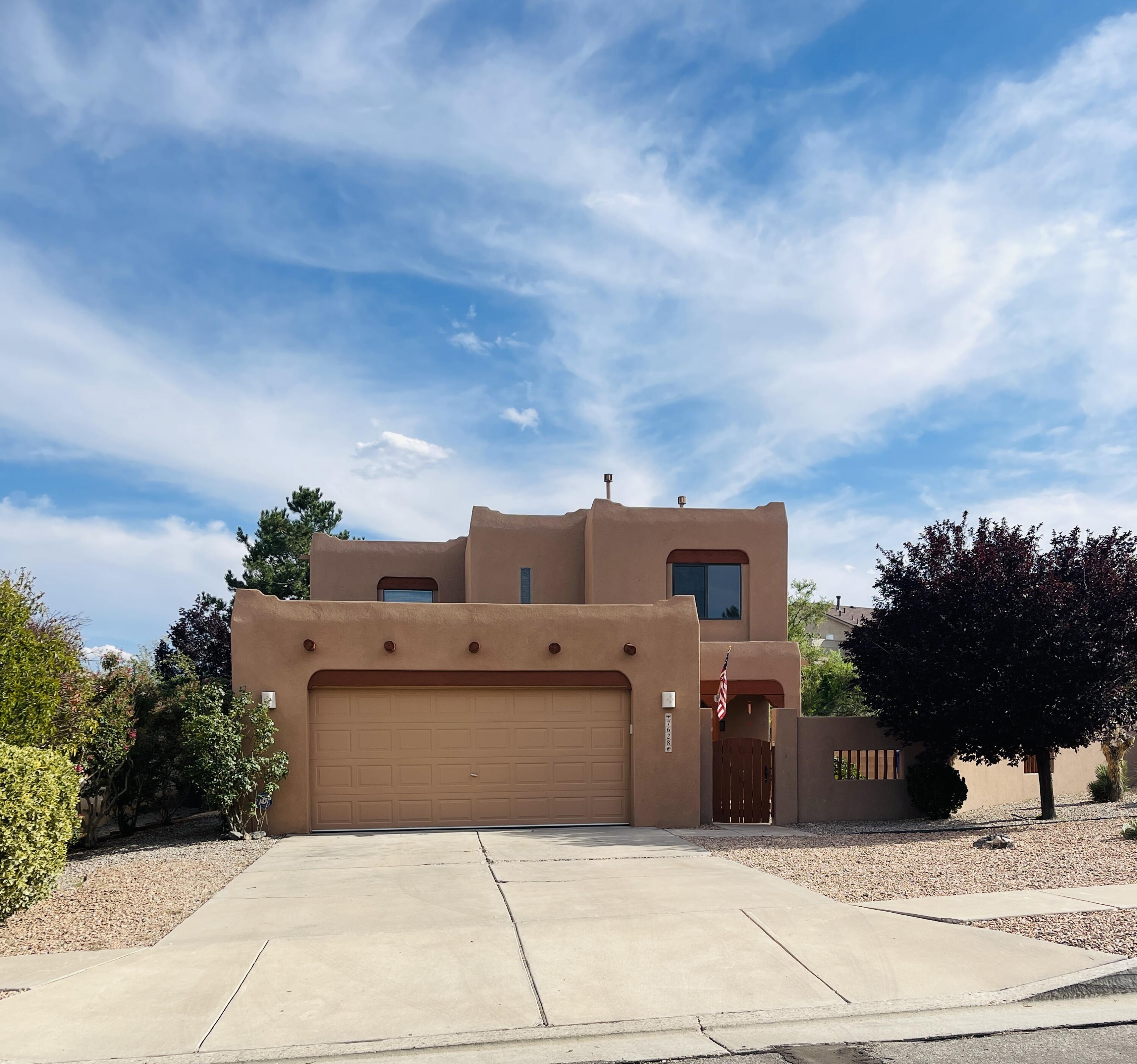 Southwest Beauty on a Premium, Cul de Sac Lot!  Professionally Landscaped! Custom courtyard wall wraps around to side and back yards for privacy!  Mature trees and grass provide COOL backyard enjoyment!  New Luxury Vinyl Plank Floors and Carpet! Freshly Painted! NEW Trane Refrigerated Air Conditioner and NEW Furnace! WOW!! Open Living Concept Soaring Cathedral Ceilings, Custom Fireplace and Built-ins! Large Kitchen with abundance of counter and cabinet space, walk-in pantry, Hickory Cabinets!  First floor, Master bedroom and master bath-double sink vanity, garden jetted tub and separate shower!  Second floor, roomy bedrooms, Full Bath and Office/computer area! Bonus Square Footage**250 sq ft**Loft Nooks and finished attic!  Oversized Garage! Hurry this one is nice!