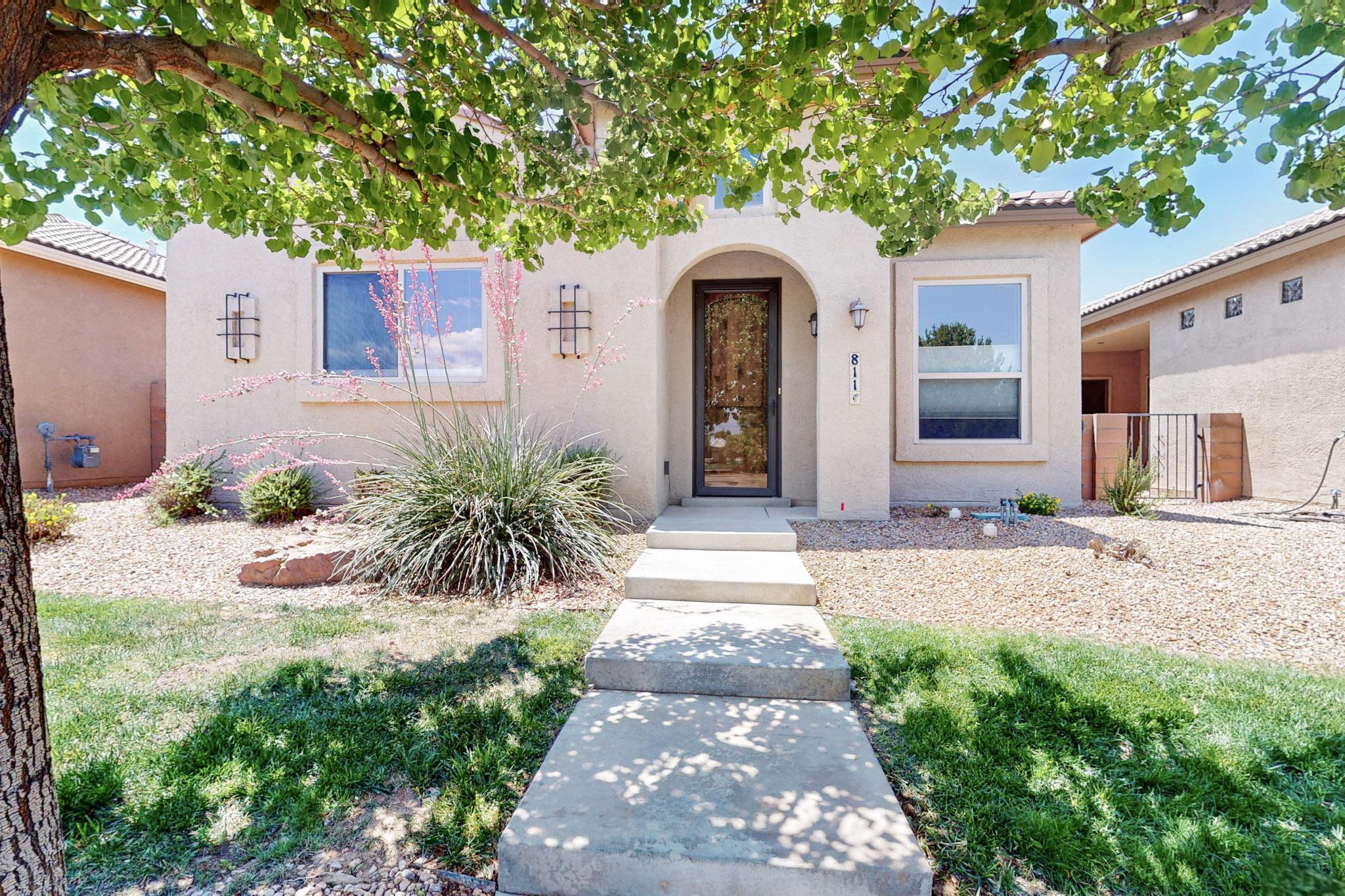 Welcome to this beautiful single story Parade of Homes ''Best Kitchen'' winner home in the sought-after Bosque Vista neighborhood in Bernalillo. The open-concept living and dining areas provide a great space for entertaining and family gatherings, while the well-appointed kitchen includes ample counter space, modern appliances, and a cozy breakfast nook. Vaulted Ceilings in Living Room, 3 spacious bedrooms and 2 bathrooms. Amazing mountain Views. A park right across the street. The finished 2-car garage entry is from a paved alley way at the rear of the property. Covered patio. Don't miss this one!