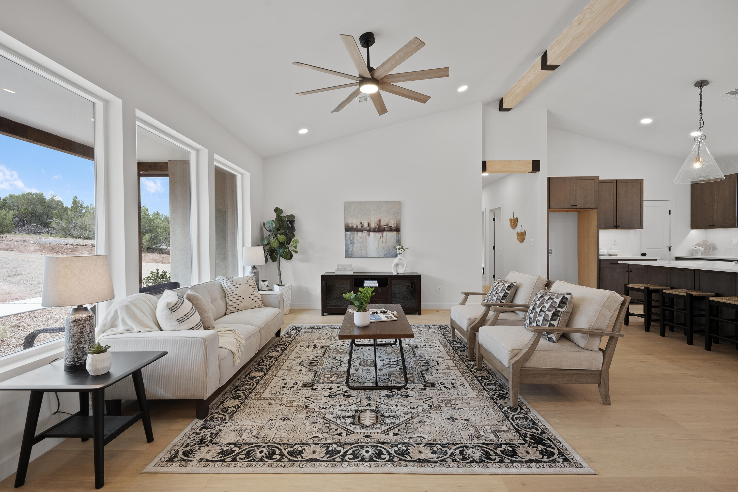 Welcome to Paako Ridge. This brand new home features high ceilings, oak flooring, quartz countertops, ss appliances, tankless hot water, central cooling, and an amazing chef's kitchen and pantry. All situated on a private cul de sac with amazing views.  Close to Abq but surrounded by peace, quiet, and small town community. Paako has world class golf and a community pool and tennis courts. Easy drive to Santa Fe or Abq.