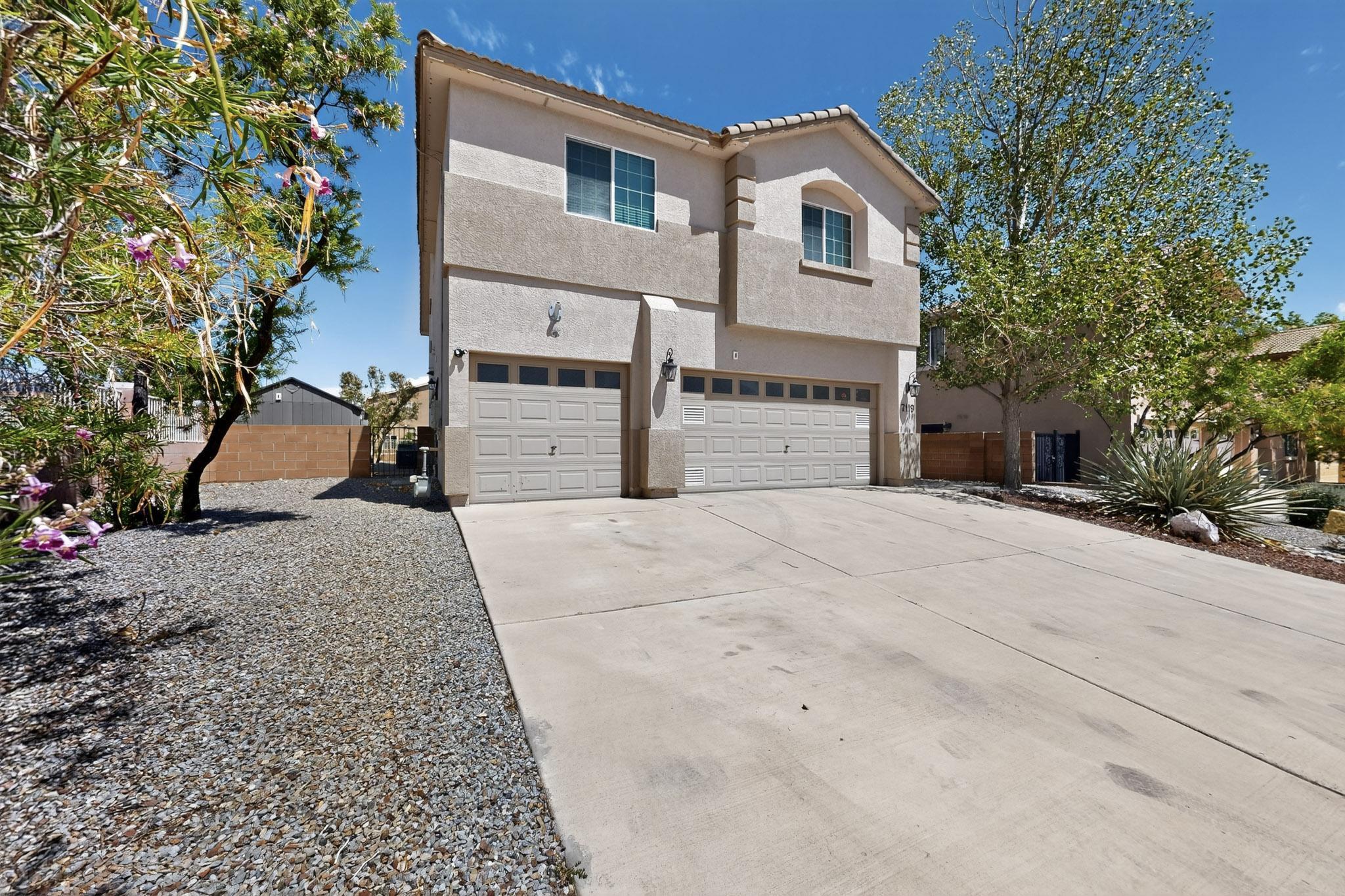 A well cared for home in the popular Trails subdivision & in the Volcano Vista School District.  Added bonus, only 1 adjacent neighbor!  With open space on one side and community walking path to the back. The home offers an open floorplan. 1 bedrm on the main floor & 3/4 bath. On the second level there is a loft, hall bathrm, laundry room, 3 additional bedrooms which 2 have their own ensuites. Primary suite has a FP, sitting area & private balcony where you can view the hot air balloons during Balloon Festival! The backyard is enclosed w/brick & rod iron fencing w/rock landscaping.  Storage shed has electricity for multiple uses!  Home has solar so there is no electric bill!  Don't wait, call your realtor today and come view the property in-person!