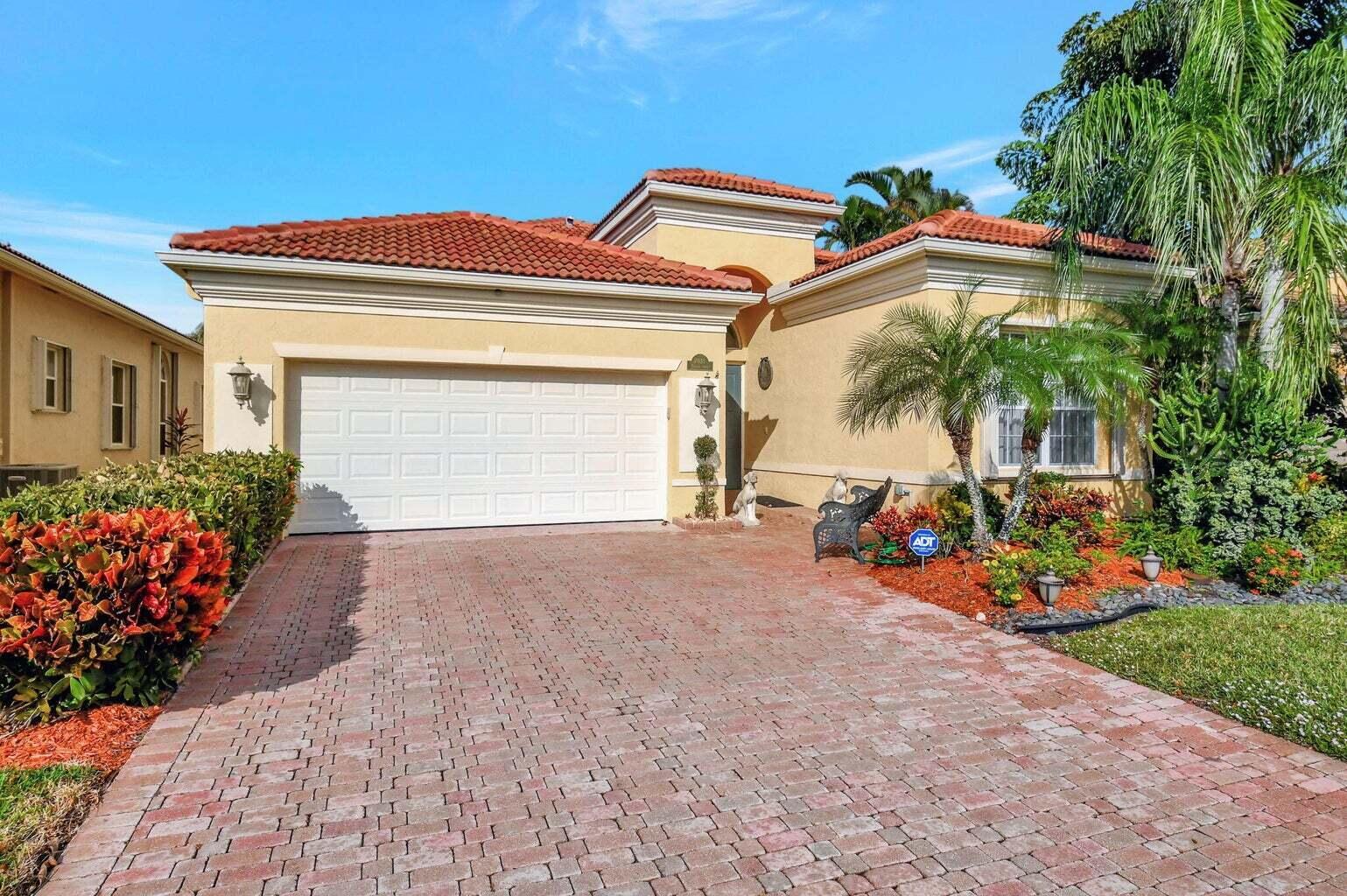 Absolutely stunning Lakefront home on one of the  street in beautiful Vizcaya in Delray Beach.  Open floor plan with high ceilings throughout.  open kitchen with upgraded wood cabinetry, granite counters, double ovens, island, & breakfast nook overlooking you private backyard oasis.  This home features a huge family room & is an entertainers dream.  Enjoy stunning views, dining & entertainment in a rare oversized lanai unlike any other in the neighborhood.  Amazing primary suite with tray ceilings & ensuite bath with separate whirlpool & shower.  The andalusia model is a very desirable floor plan with 2 bedrooms + den/office.  HOA fee includes painting house every 5 years, high speed internet, basic cable/HBO, lawn maintenance, common area maintenance.  Walkable location close to entrance
