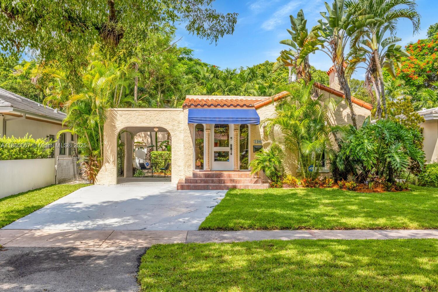 Timeless charm meets modern comfort in this classic Coral Gables Old Spanish. This 2 bed, 1 bath home with a detached 1 bed, 1 bath cottage offers versatility & character. Inside, the home showcases original hardwood floors & a cozy fireplace, while a striking checkered tile entry highlights its historic appeal.The cottage is complete with a kitchenette & Murphy bed, making it ideal for guests, extended family, or as an office.The upgraded kitchen blends style & function with quality finishes, & the bathroom features subway-tiled walls, colorful Talavera tile floors, & a soaking tub with shower for a spa-like touch.The backyard is designed for easy living with low maintenance artificial turf & TimberTech decking, creating the perfect setting for relaxing, entertaining, or dining al fresco.