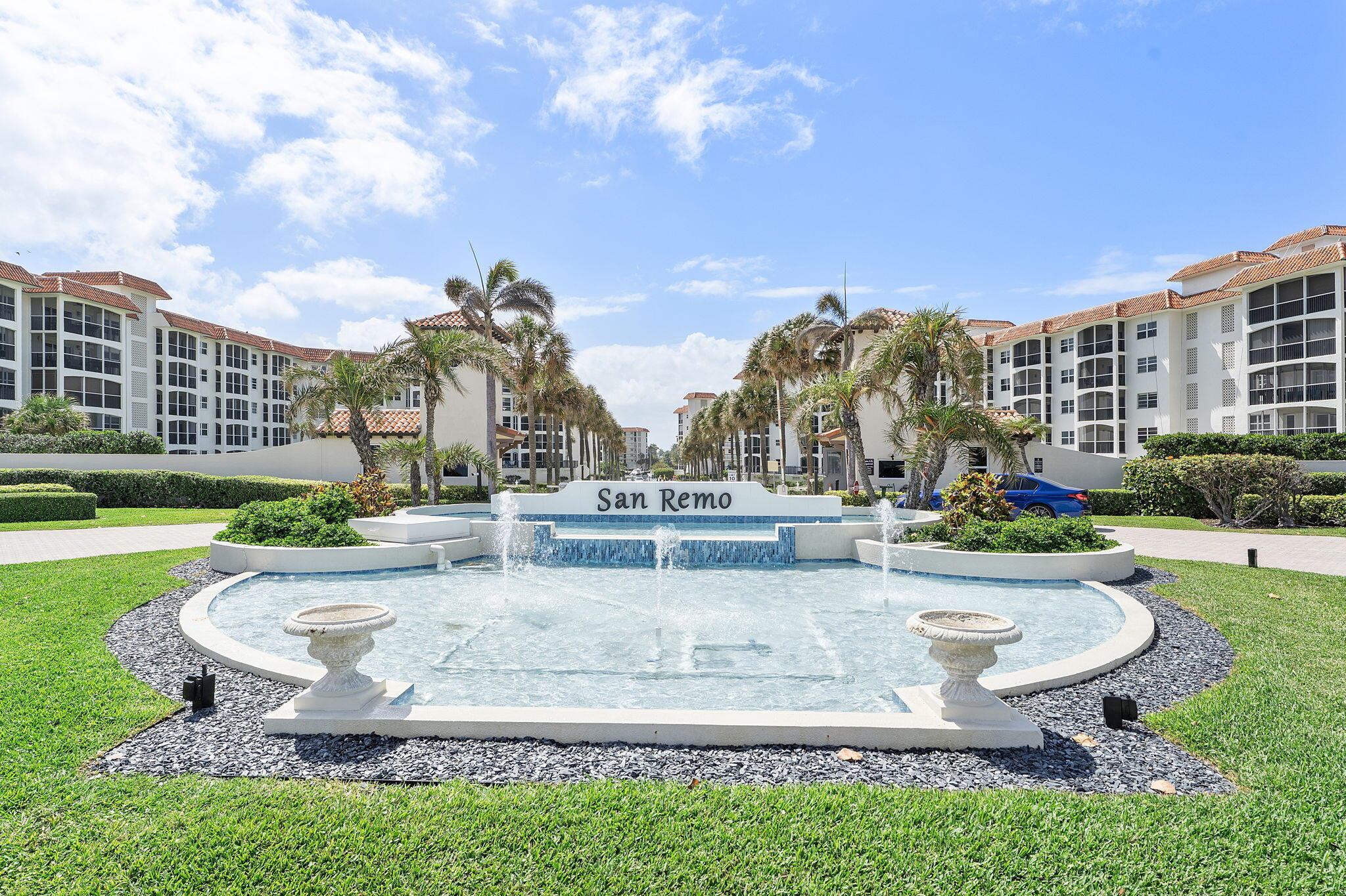 Transfer of LOVE- Beautiful 2 bedroom, 2 bathroom condo in prime location. San Remo is a gated community just steps to the beach. Coastal living at its finest with private beach access. Complete with Impact glass throughout for peace of mind and beautiful water views.  Beautiful kitchen with stainless steel appliances and granite countertops. Resort style amenities including a clubhouse, community pool and rentable boat slips.