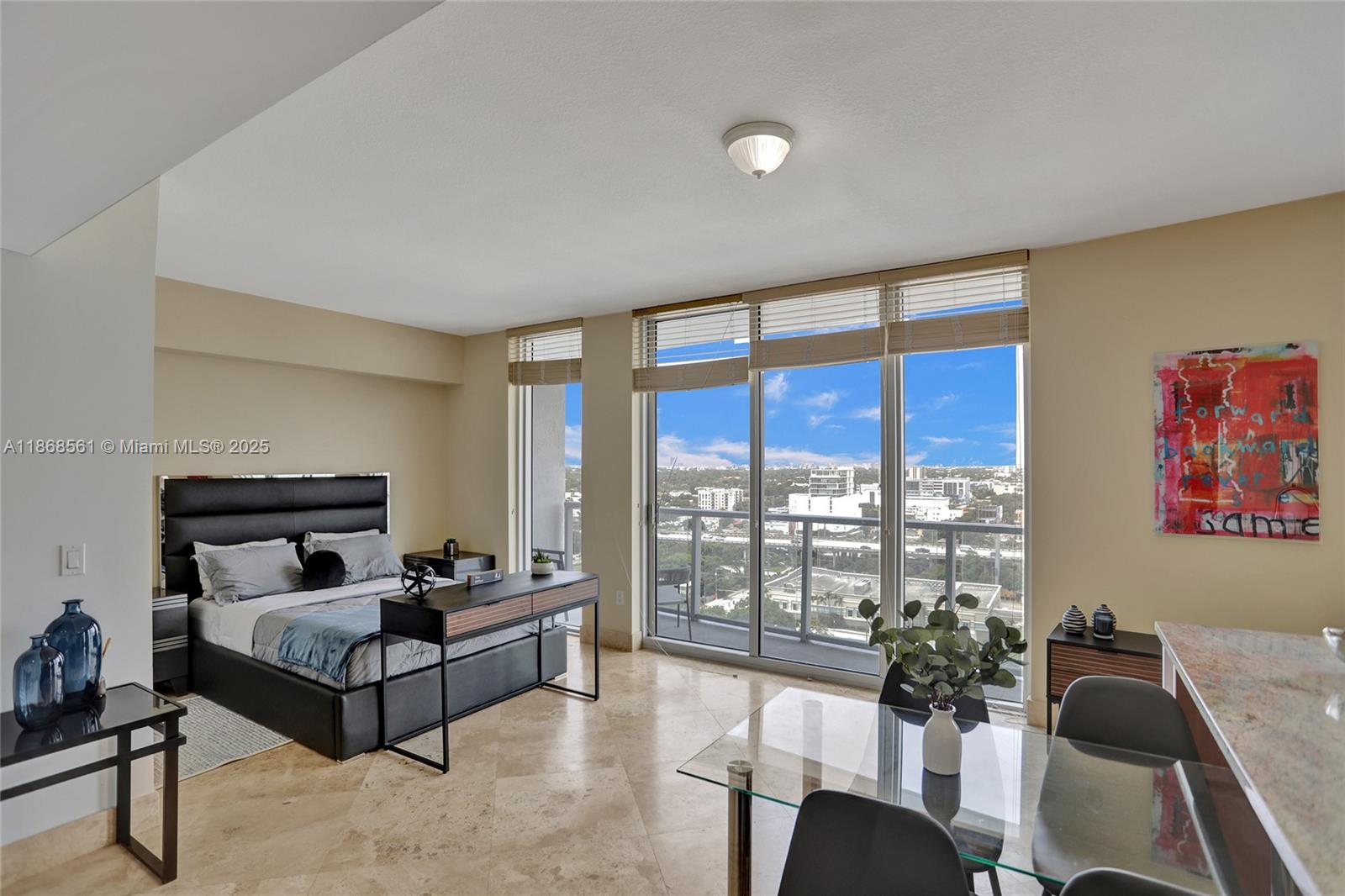 BRICKELL FURNISHED STUDIO. Large and quiet unit. One of the nicer underrated buildings in the area. 1 large balcony facing West with skyline views of Miami river & beautiful sunsets! High ceilings, impact windows with abundance of natural light. Walk-in closet, granite countertops, and stainless steel appliances with open concept layout. Washer & dryer in unit. 1 garage parking space & internet + cable included in HOA. Luxury amenities include new gym, new pool coming soon, hot tub, sunset deck, sauna, and meeting room. Desirable location only two blocks from Brickell City Center. Low condo fees. On-site management.