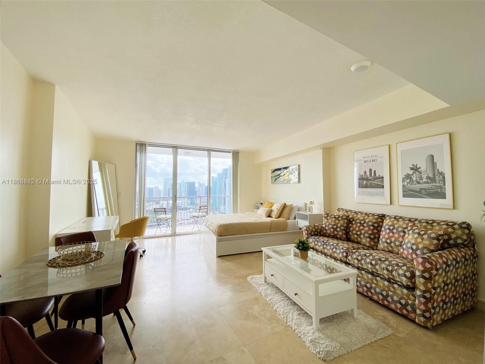 Beautifull and cozy studio FURNISHED in Opera tower at the fabulous neighborhood of Edge Water, stunning vies to the sea and the downtown, there is a park in front of the building next to the sea where you can enjoy, walk, do exercise. WASHER AND DRYER INSIDE THE UNIT !!! On the first floor there are restaurants and a small supermarket, the building has great amenities and assigned covered parking space, GYM, pool and barbeque zone, etc. Near Publix Supermarket, museums, theaters, Bayside mall and the best restaurants in the city. The unit has a private balcony perfect for enjoy a morning cup of coffe. AVAILABLE MARCH 28, 2025. WE ARE ACCEPTING SHORT TERM RENTS OR EVEN A YEAR.THE CONDO IS FULL EQUIPED WITH TV AND FURNITURE AND ALL UTILITIES ARE INCLUDED IN THE RENTAL!!
