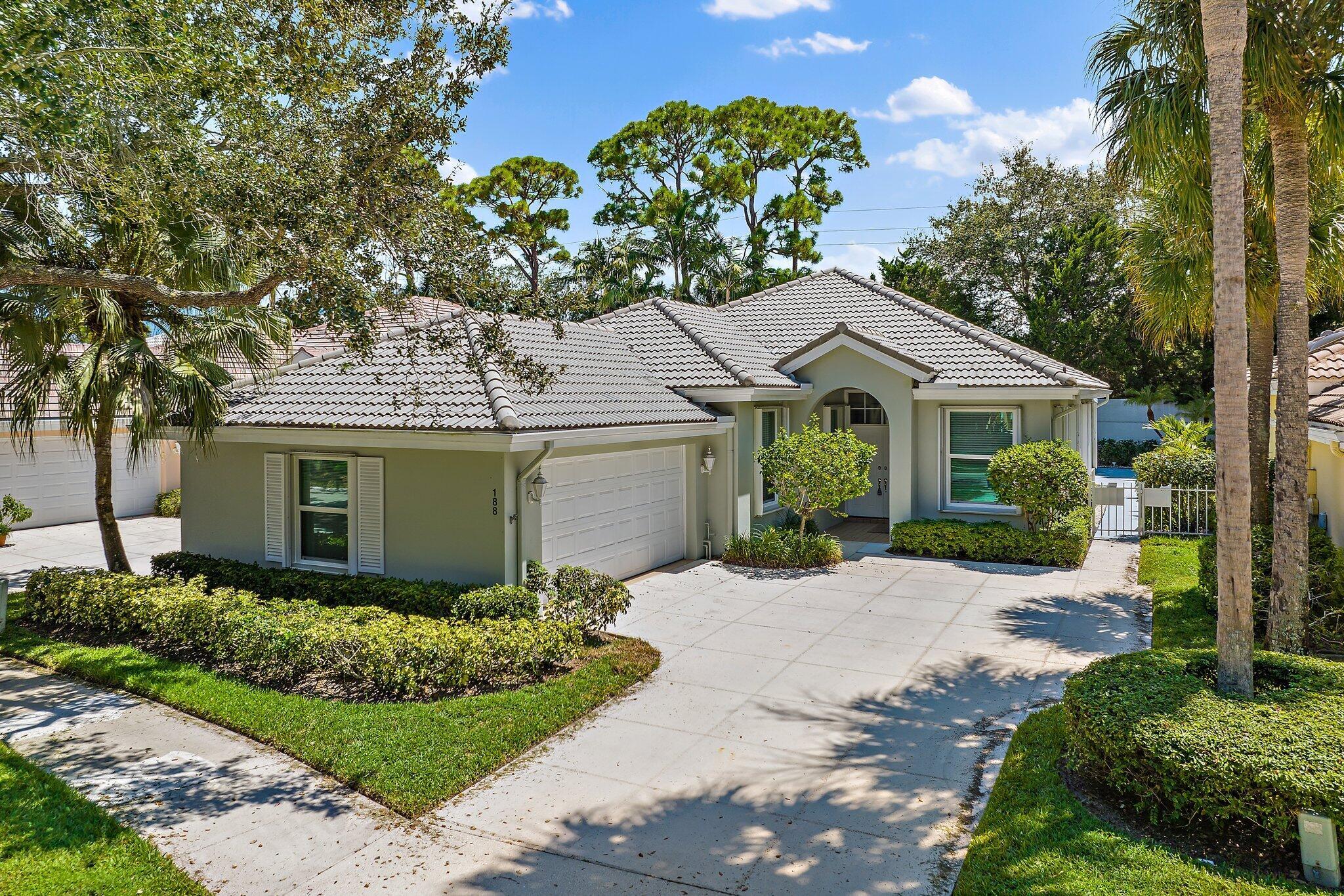 3/2 Hamptons POOL home located on a quiet tree-lined street. Heated pool with screened lanai. Pool has a southeast exposure to enjoy year-round. Great open floor plan with vaulted ceilings and 3 skylights throughout. The kitchen has been opened and well maintained. Large primary bedroom with walk-in closet, double vanities, and private water closet. Separate Laundry room with newer appliances. Large 2 car garage with epoxy floors. Pet friendly for 2 small dogs. Easily accessible from I-95 and Florida Tpke. Close to great Jupiter schools, shopping, golf courses and restaurants. Very short drive to the beautiful, dog-friendly Jupiter Beach-- a paradise for beach lovers.