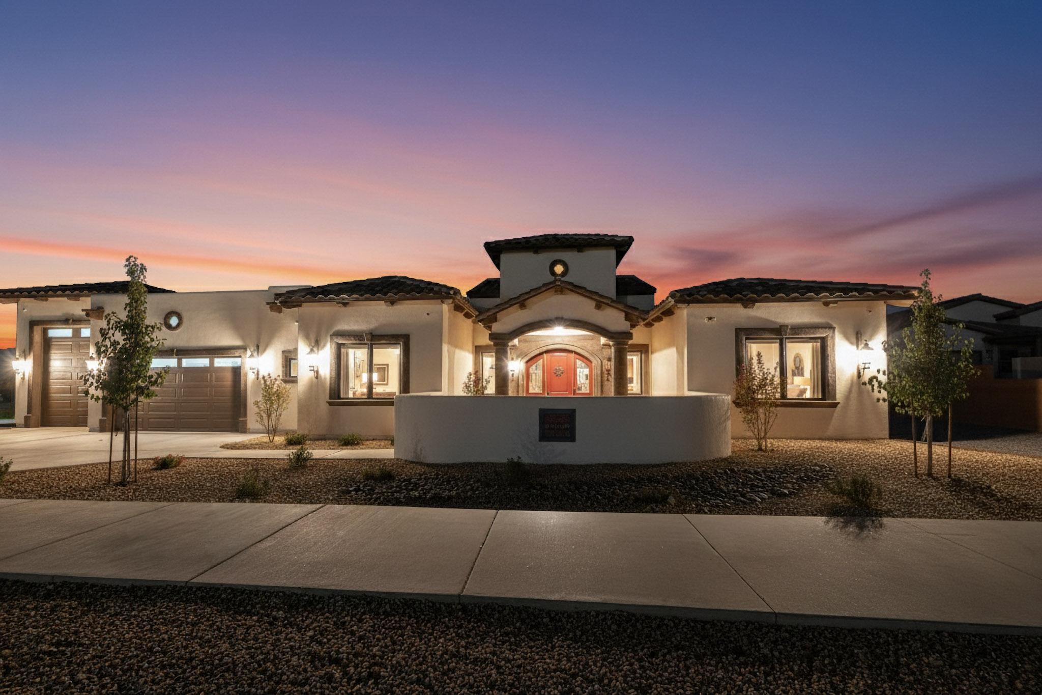 This newly built Tucson-style home is a showcase of quality craftsmanship and thoughtful design, surrounded by other luxury custom homes. The construction is truly high-end, from the solid finishes to the custom details throughout.Inside, you'll find stained and stamped concrete floors, stone ceilings in the dining room and foyer, and soaring cathedral ceilings in the living room with a kiva fireplace. French doors lead to an east-facing covered porch with ceiling fans, perfect for morning coffee or entertaining in the evenings. The gourmet kitchen is built for function and style, with a massive island that includes a sink, wine fridge, and bar seating. There are granite countertops throughout, a built-in gas stove with pot filler, and a walk-in butler's pantry with storage a