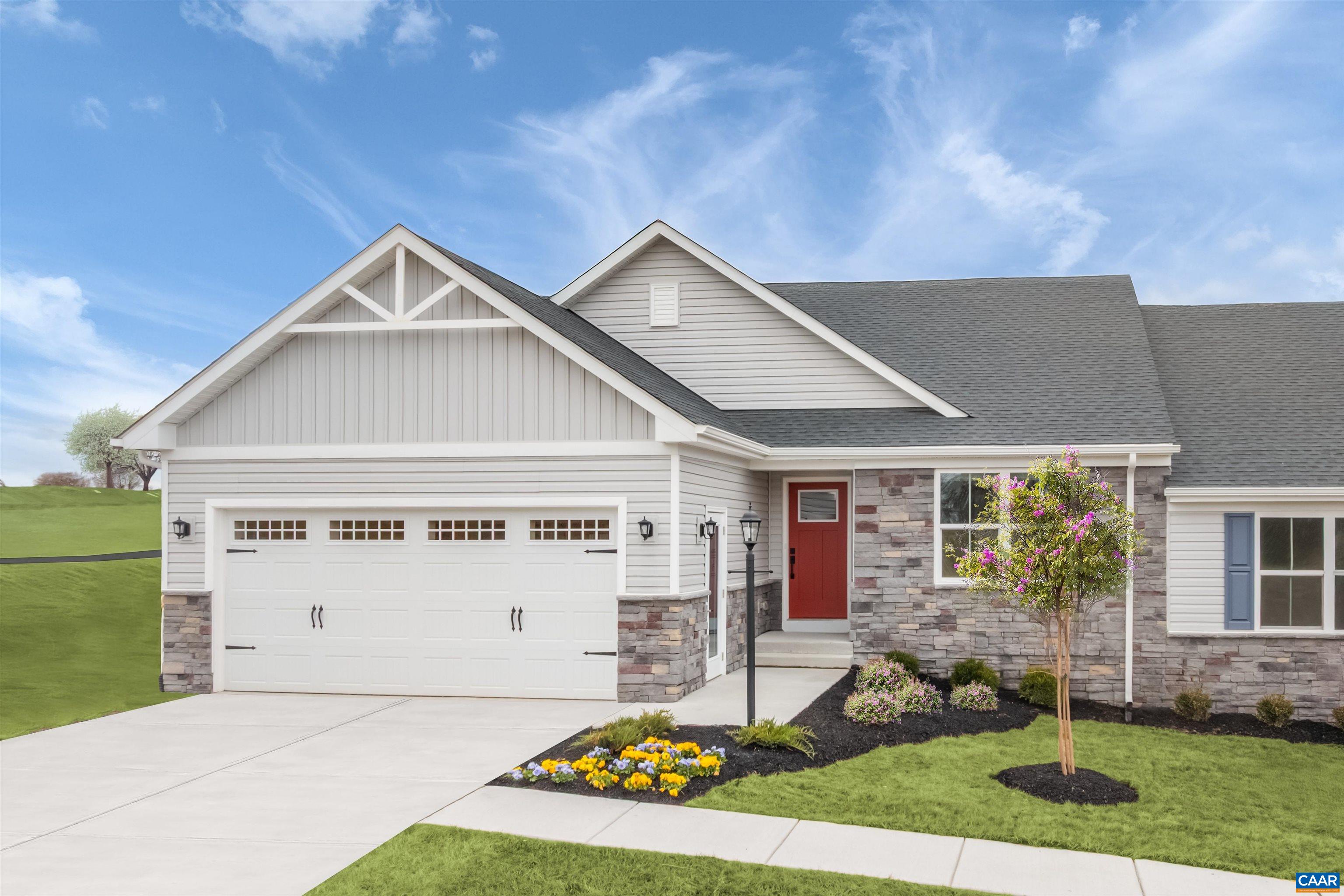 Discover maintenance free living at Rivanna Village Villas, where comfort, style, and convenience come together in beautifully designed one-level homes. Each home features a spacious 2-car garage, and JamesHardie® plank siding with stone accents for timeless curb appeal. Say goodbye to yard work with included lawn maintenance, and hello to more time enjoying your home and surroundings. Step inside to an open-concept kitchen and great room, ideal for entertaining or unwinding after a day on the nearby walking trails. The generous owner’s suite and secondary bedroom offer serene retreats, while the versatile home office adapts to your lifestyle, whether you're working remotely or diving into a favorite hobby. Nestled on a homesite backing to lush tree lines and scenic paths, these homes are scheduled for Spring 2026 delivery. Early buyers enjoy exclusive perks: a covered porch included at no extra cost and $12,000 in seller-paid closing costs. A rare opportunity to save while securing your dream home.
