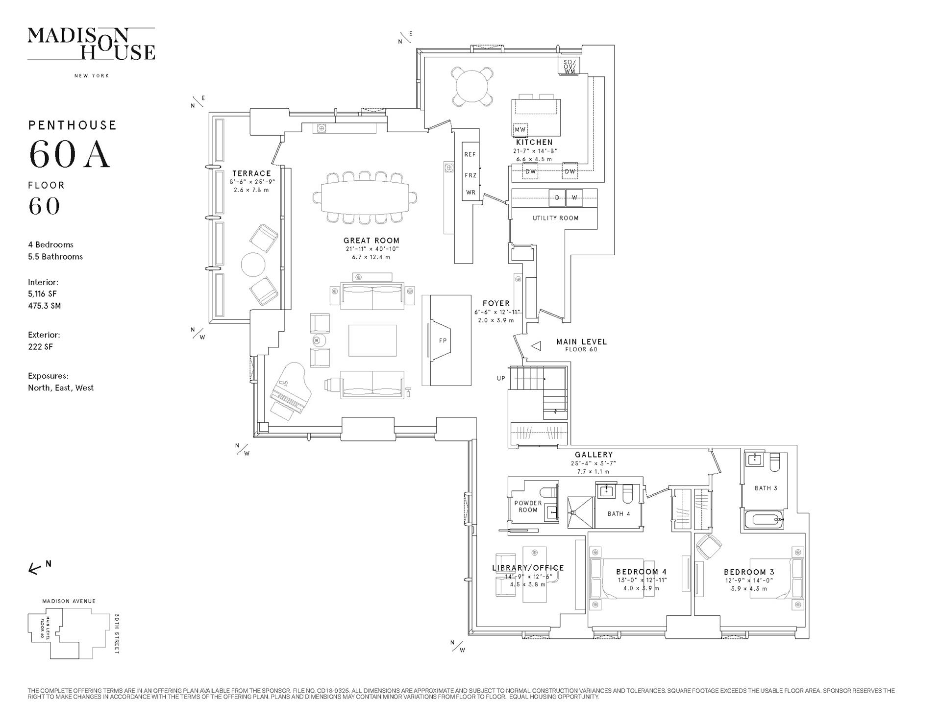 Floorplan for 15 East 30th Street, PH60A