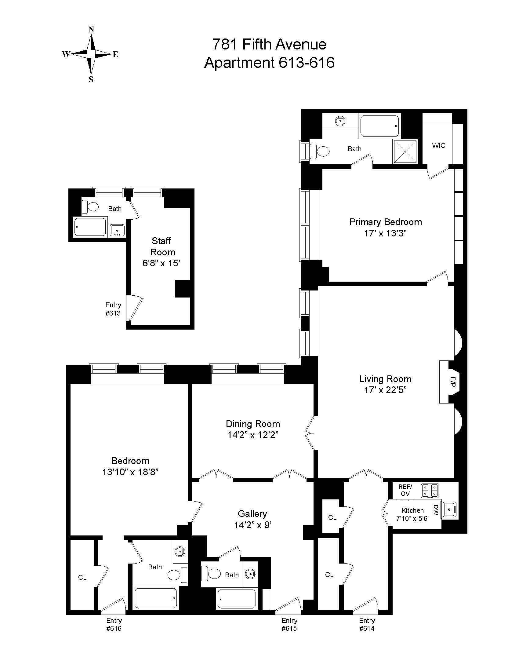 Floorplan for 781 Fifth Avenue, 613/614/61