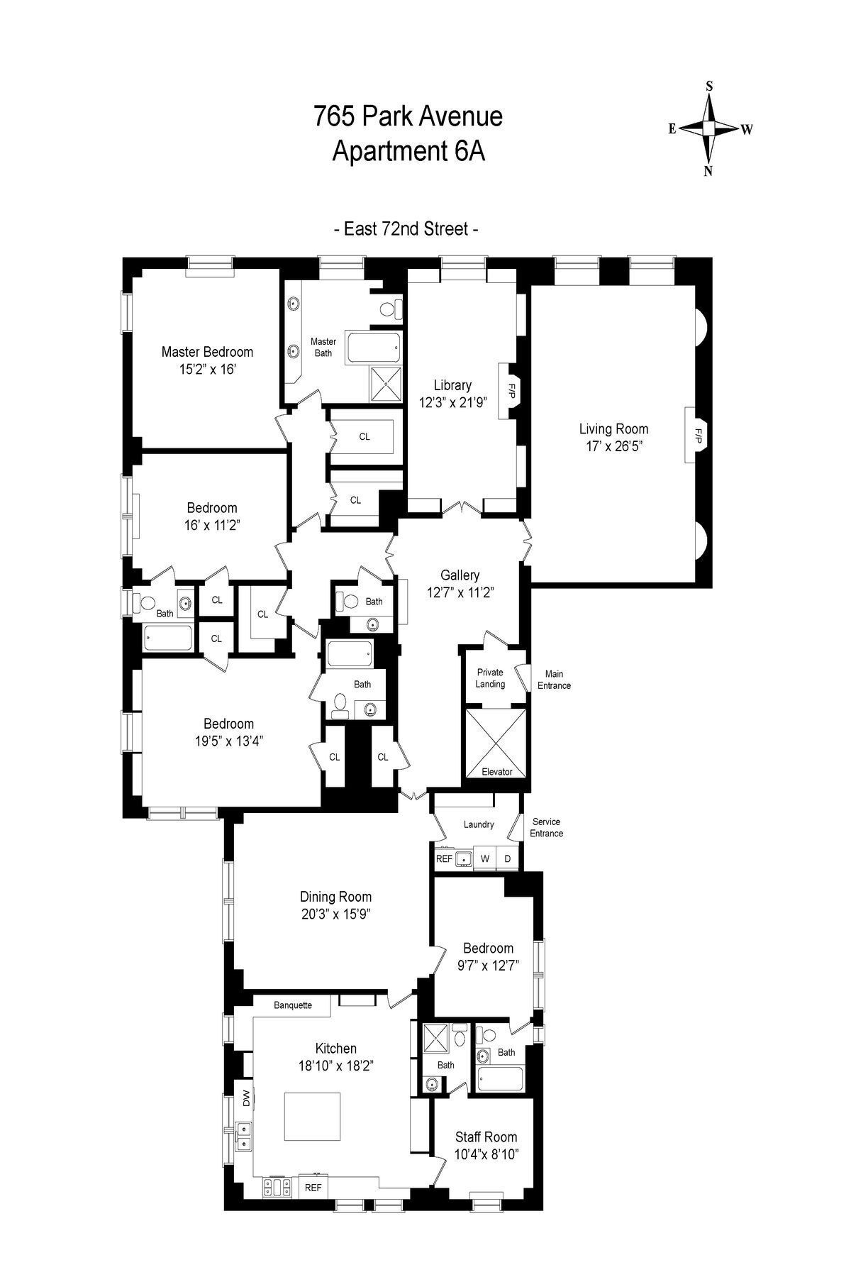 Floorplan for 765 Park Avenue, 6A