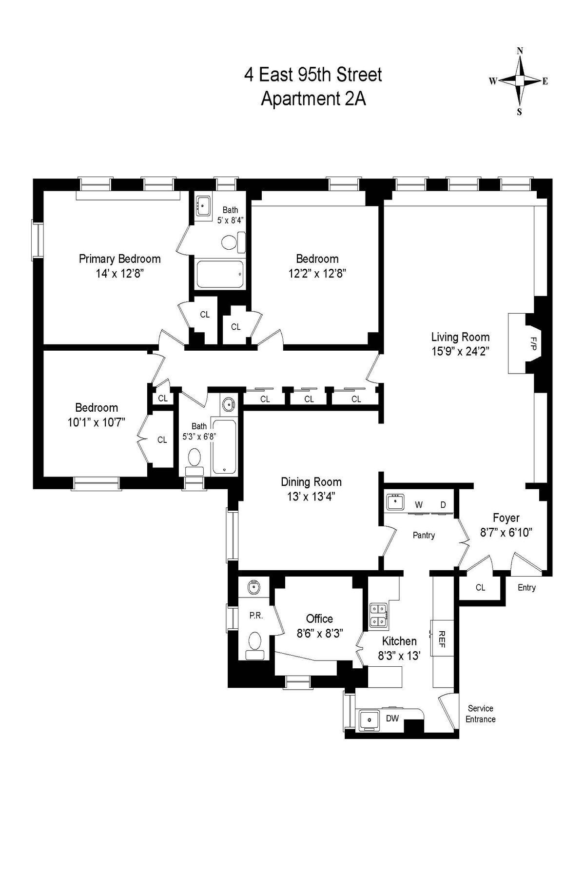 Floorplan for 4 East 95th Street, 2A