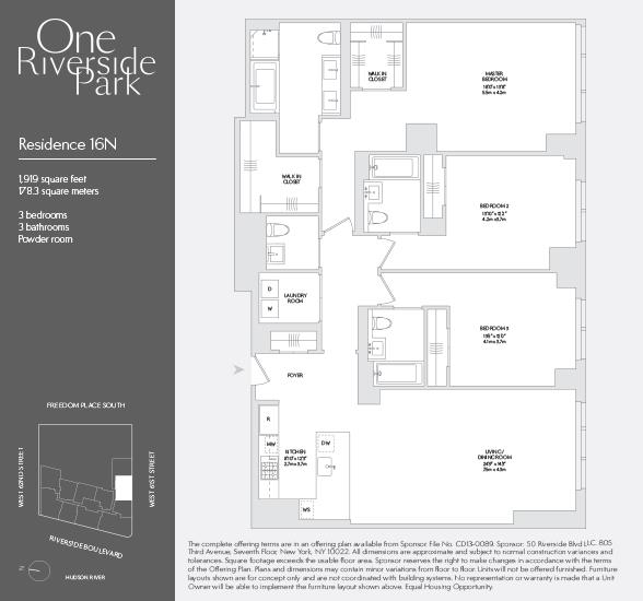 Floorplan for 50 Riverside Boulevard, 16-N