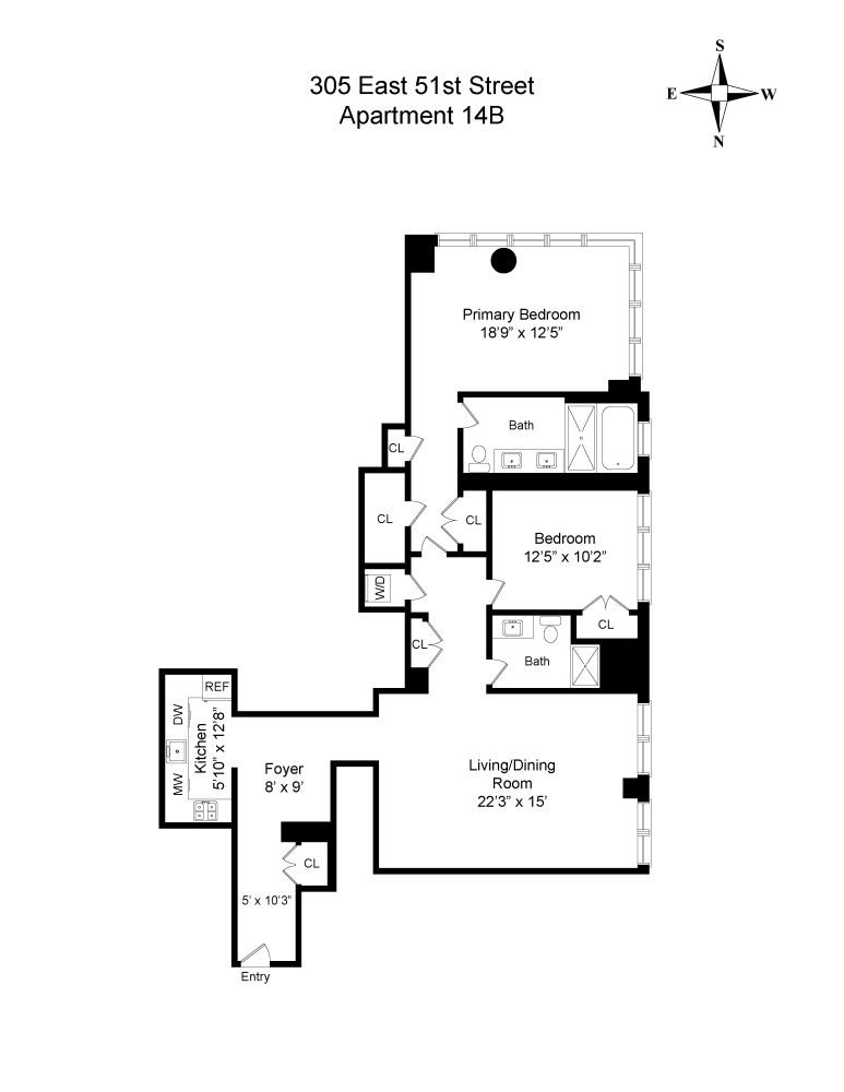 Floorplan for 305 East 51st Street, 14B