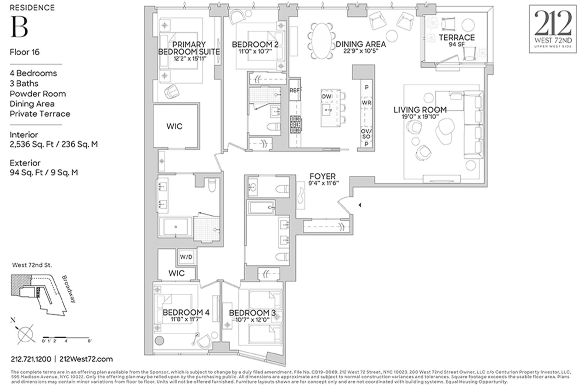 Floorplan for 212 West 72nd Street, 16B