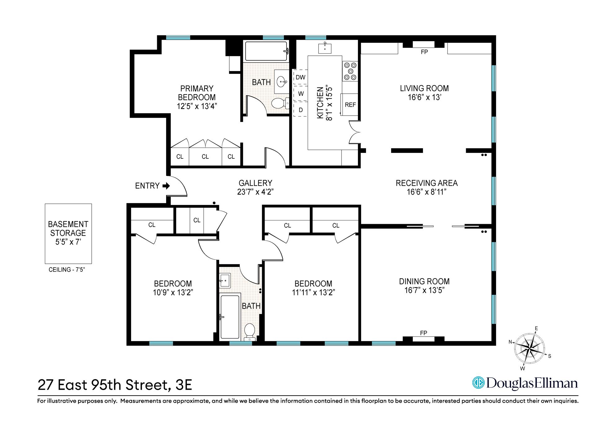 Floorplan for 27 East 95th Street, 3E