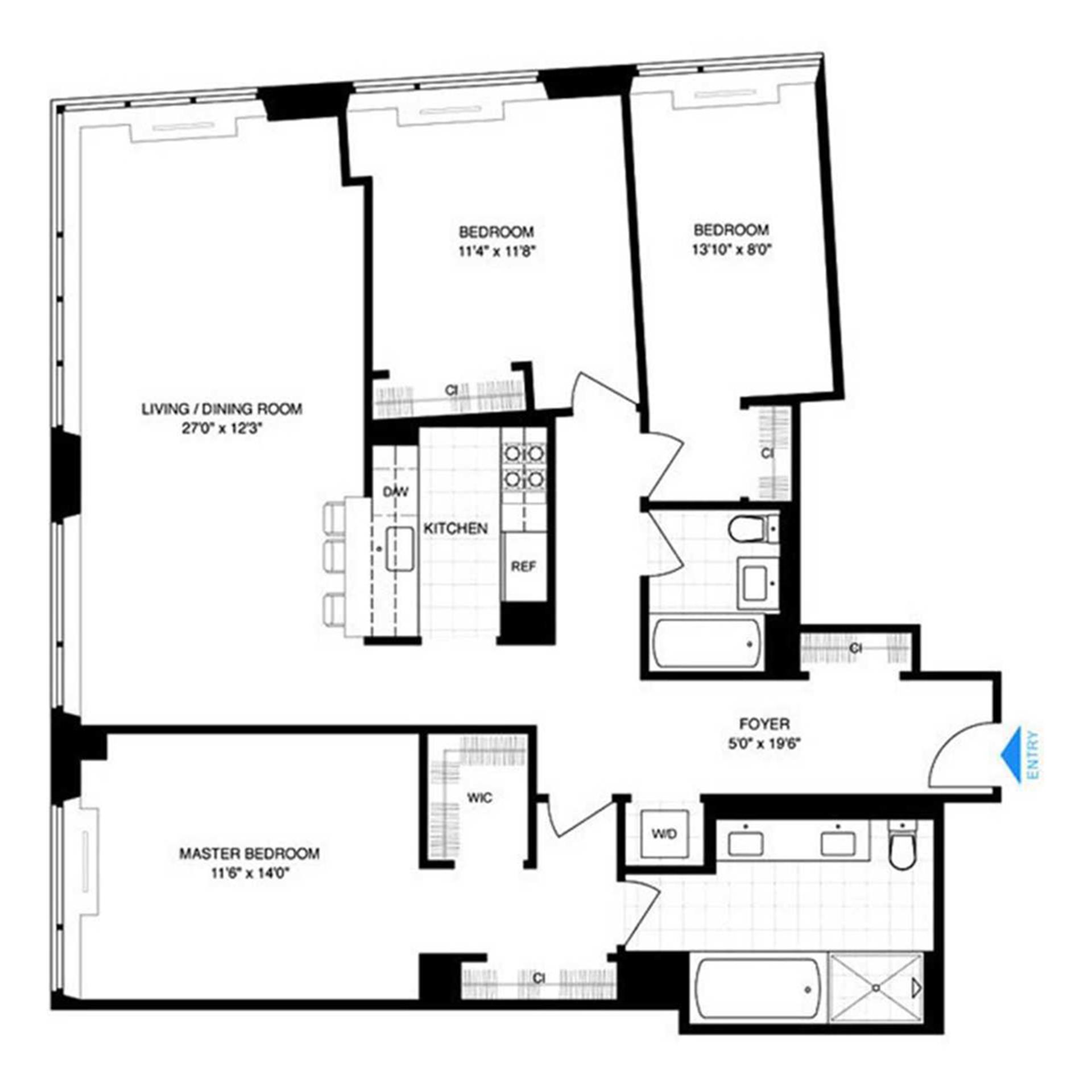 Floorplan for 100 Riverside Boulevard, 12F