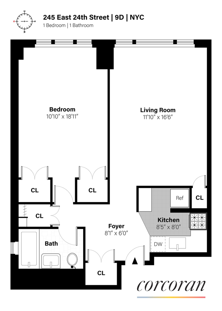 Floorplan for 245 East 24th Street, 9D