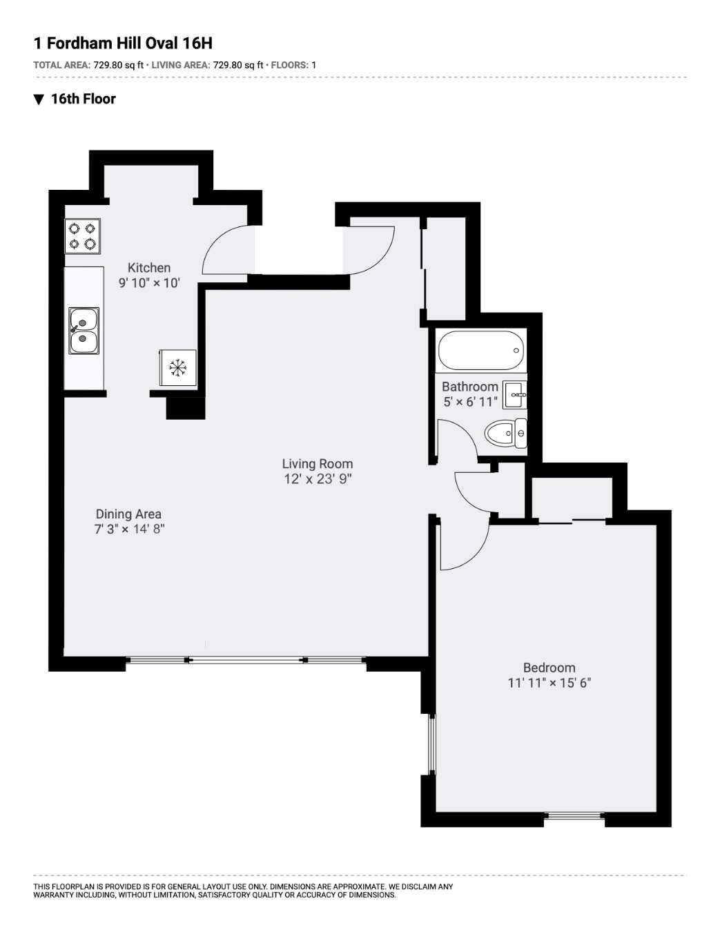 Floorplan for 1 Fordham Hill Oval, 16H