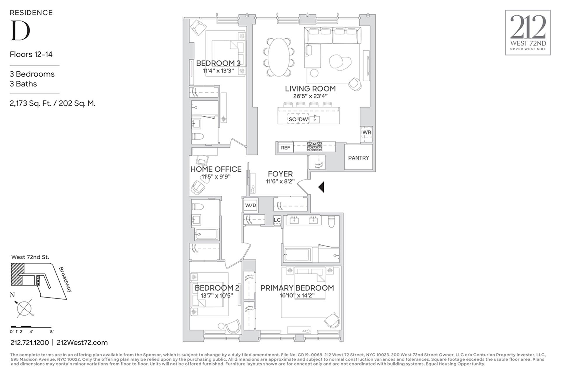 Floorplan for 212 West 72nd Street, 12D