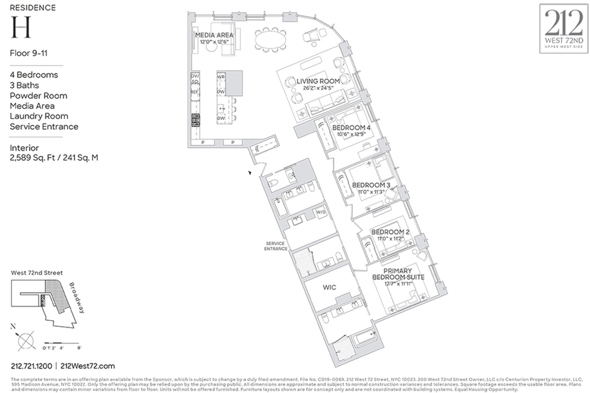 Floorplan for 212 West 72nd Street, 9H