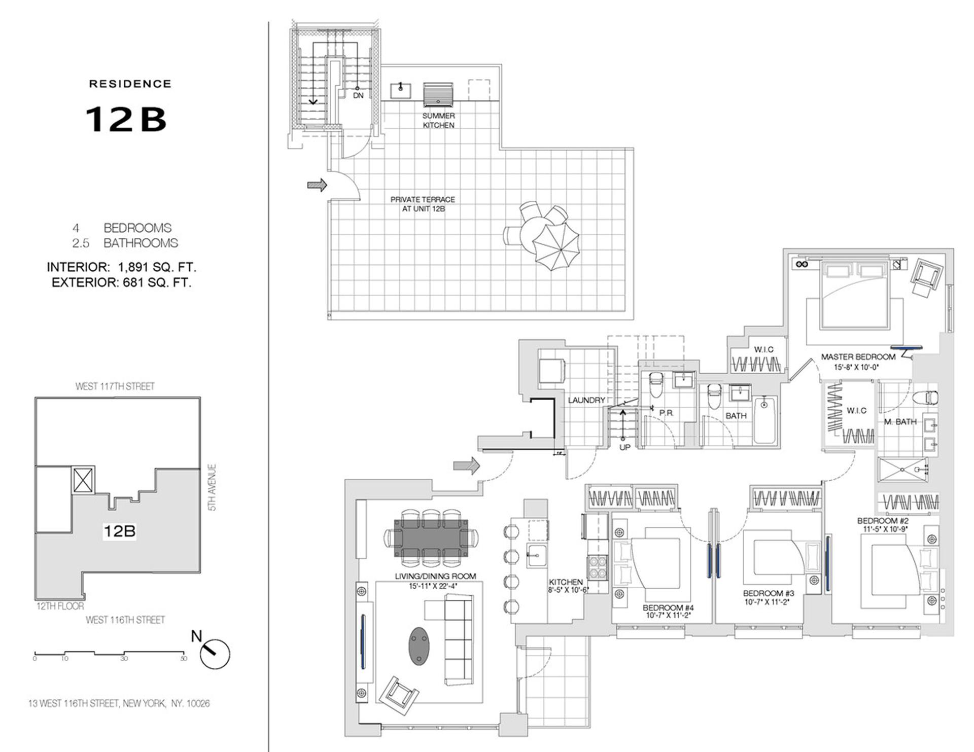 Floorplan for 11 West 116th Street, 12B