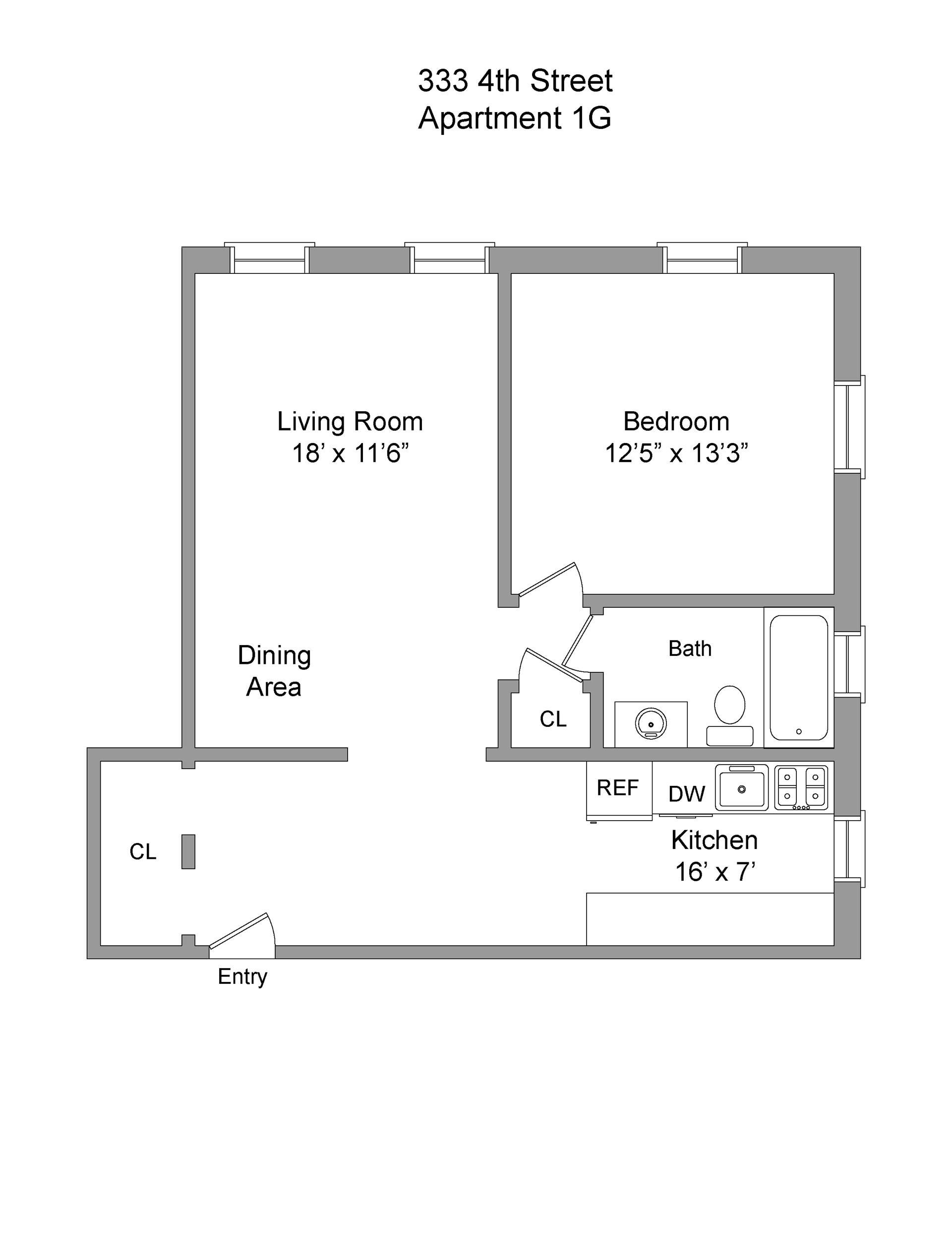 Floorplan for 333 4th Street, 1G